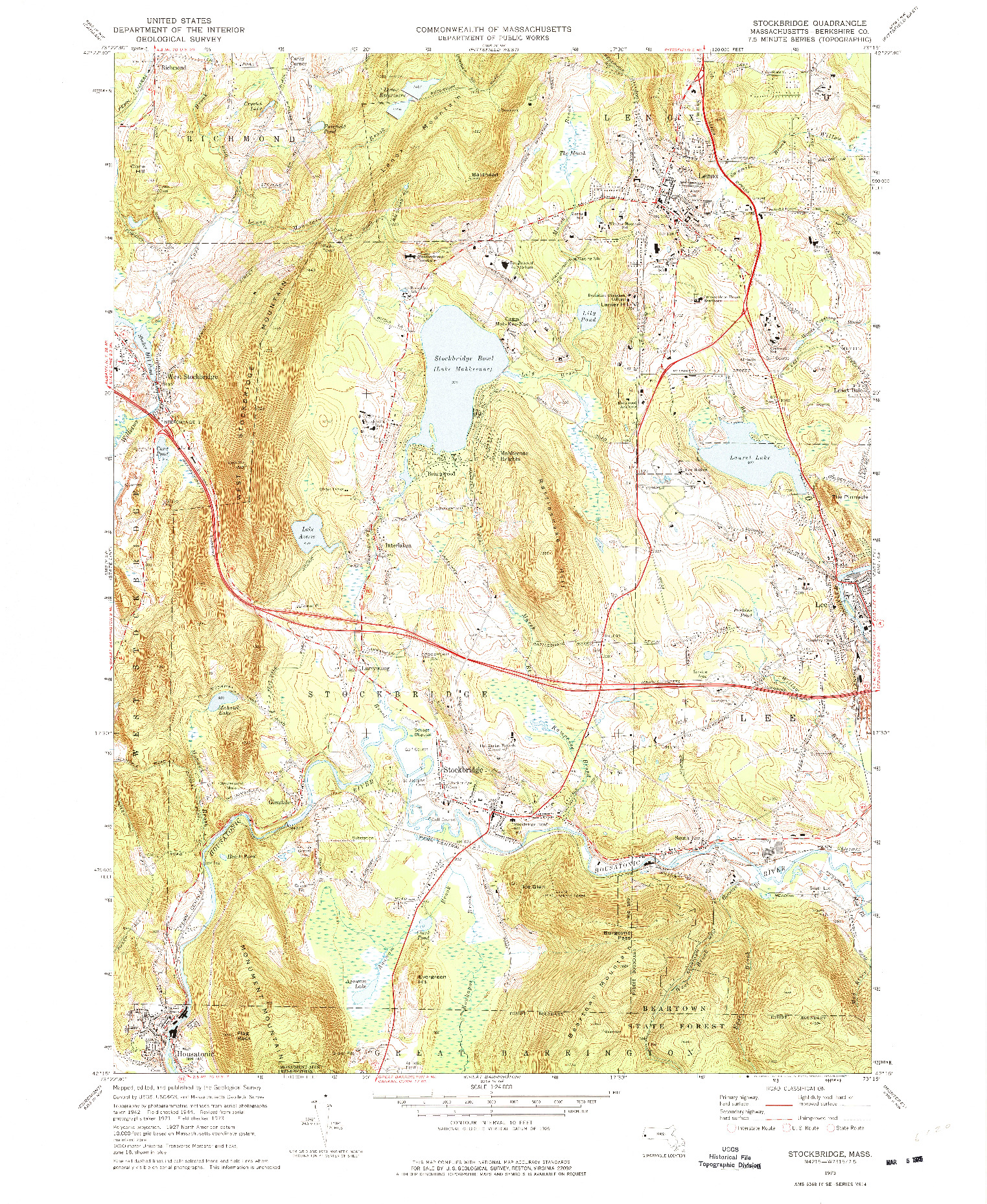 USGS 1:25000-SCALE QUADRANGLE FOR STOCKBRIDGE, MA 1973
