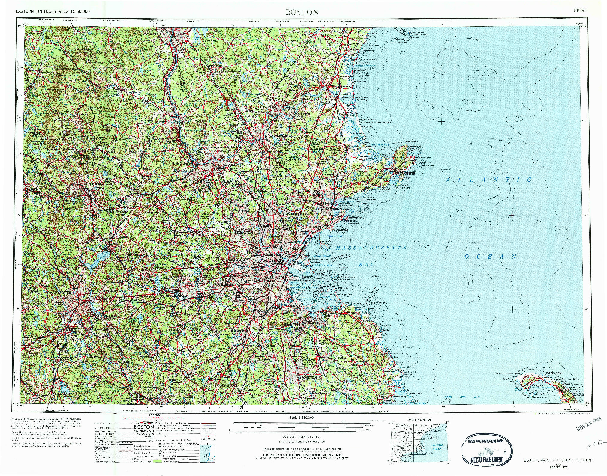 USGS 1:250000-SCALE QUADRANGLE FOR BOSTON, MA 1956