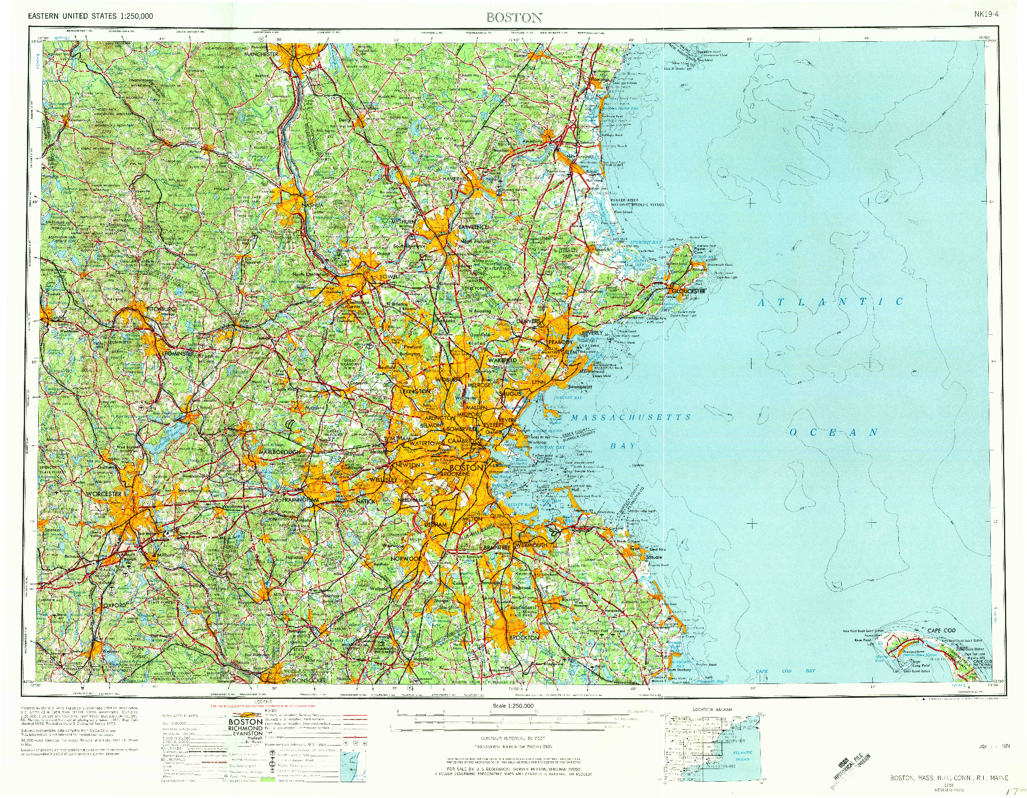 USGS 1:250000-SCALE QUADRANGLE FOR BOSTON, MA 1956