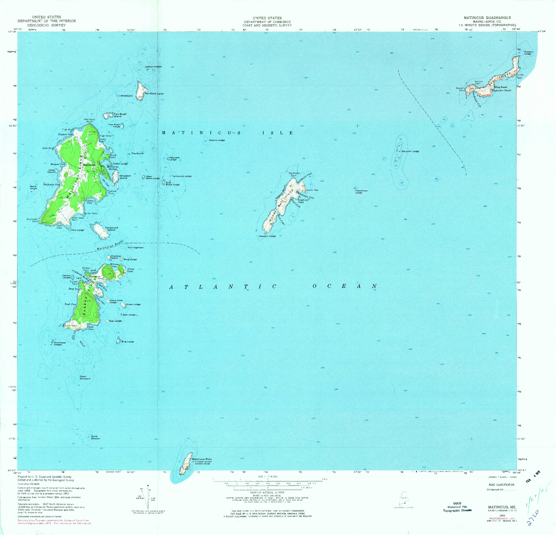 USGS 1:24000-SCALE QUADRANGLE FOR MATINICUS, ME 1953