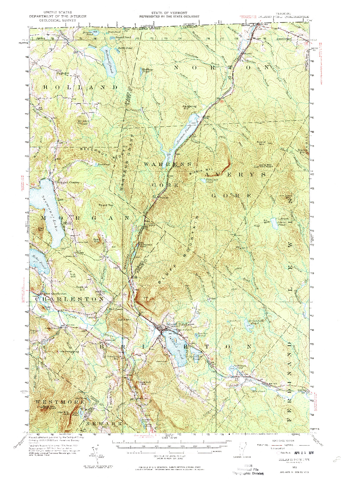 USGS 1:62500-SCALE QUADRANGLE FOR ISLAND POND, VT 1953