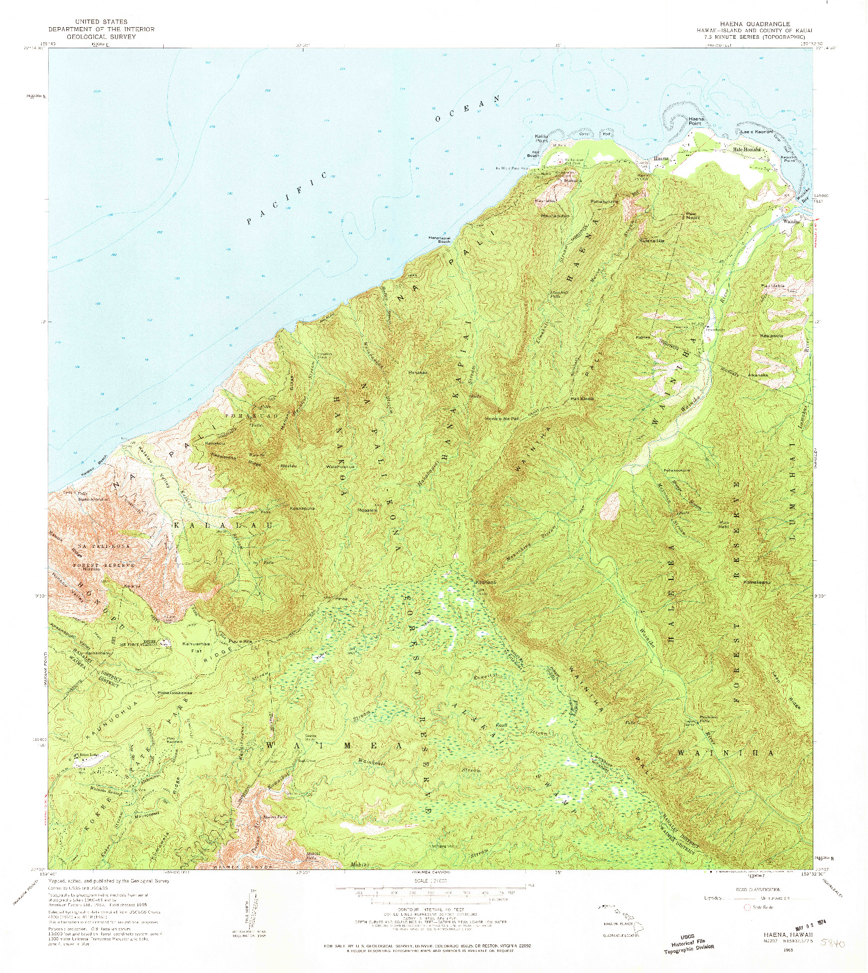 USGS 1:24000-SCALE QUADRANGLE FOR HAENA, HI 1965