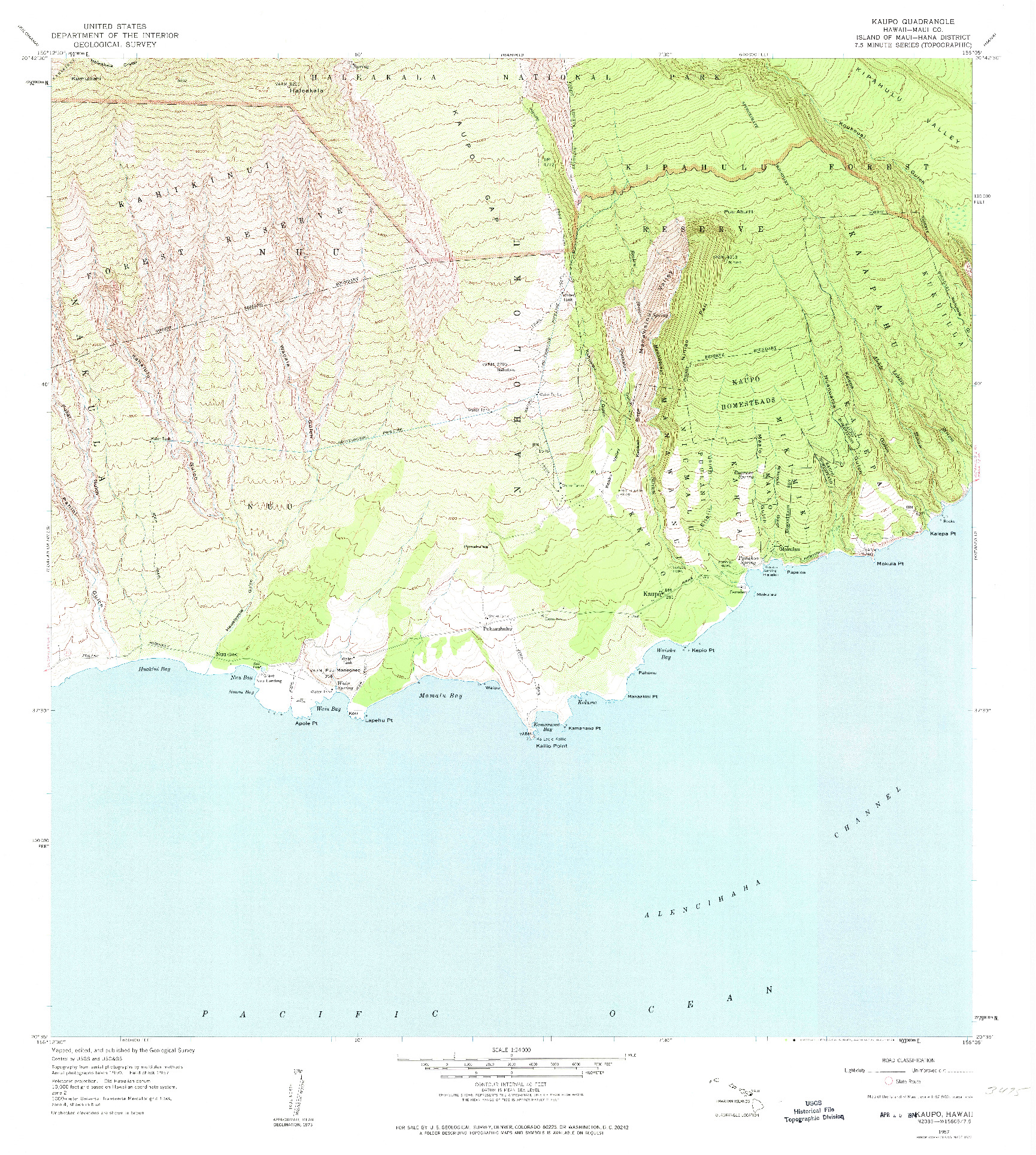 USGS 1:24000-SCALE QUADRANGLE FOR KAUPO, HI 1957