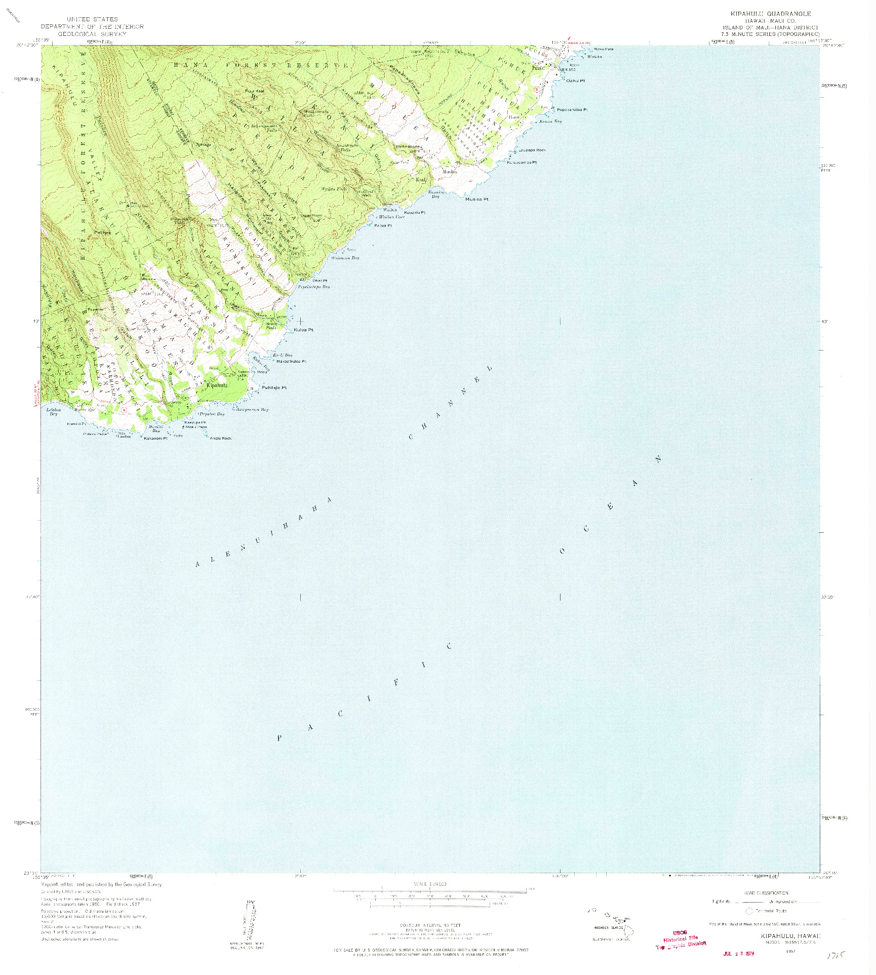 USGS 1:24000-SCALE QUADRANGLE FOR KIPAHULU, HI 1957