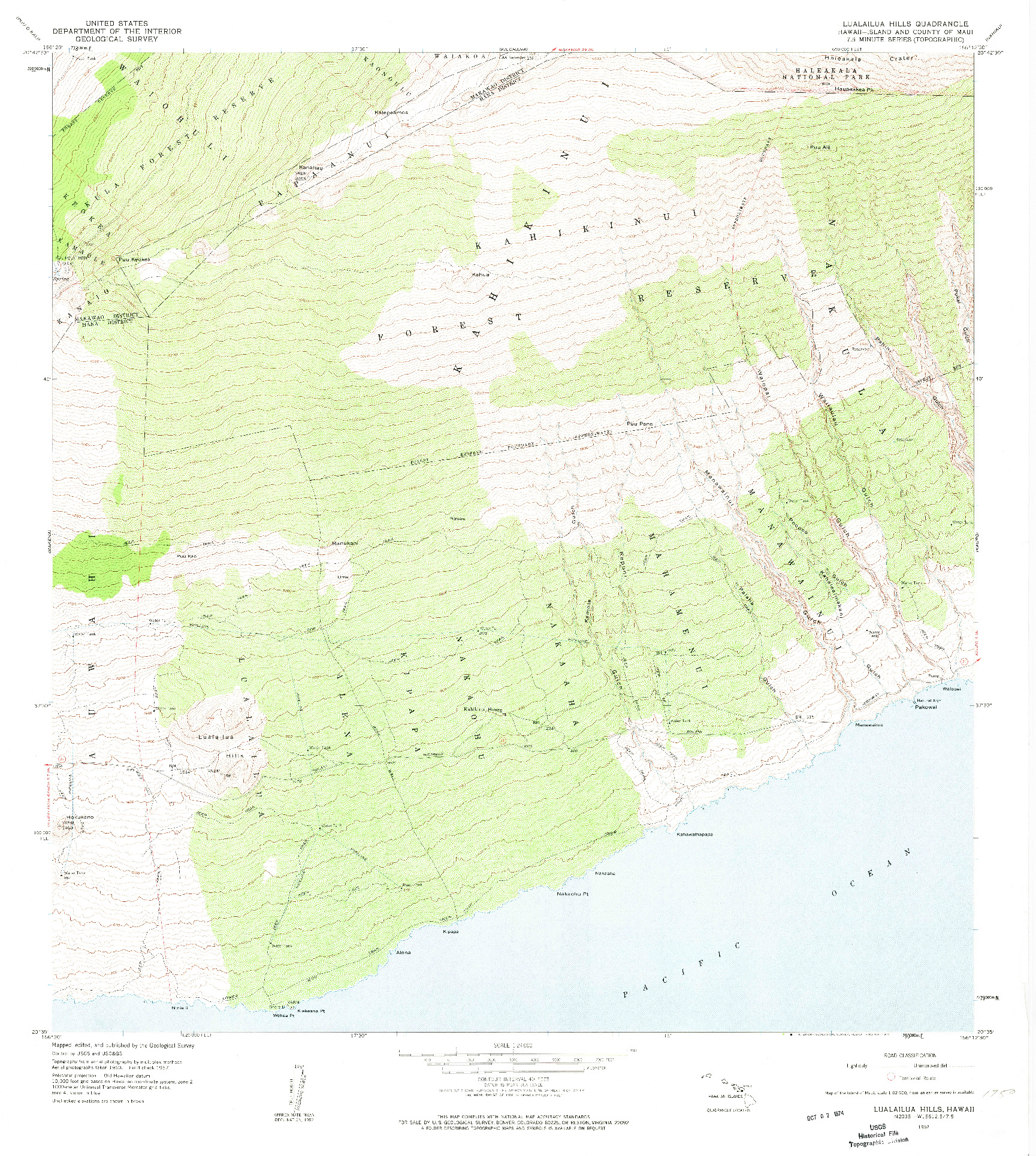 USGS 1:24000-SCALE QUADRANGLE FOR LUALAILUA HILLS, HI 1957