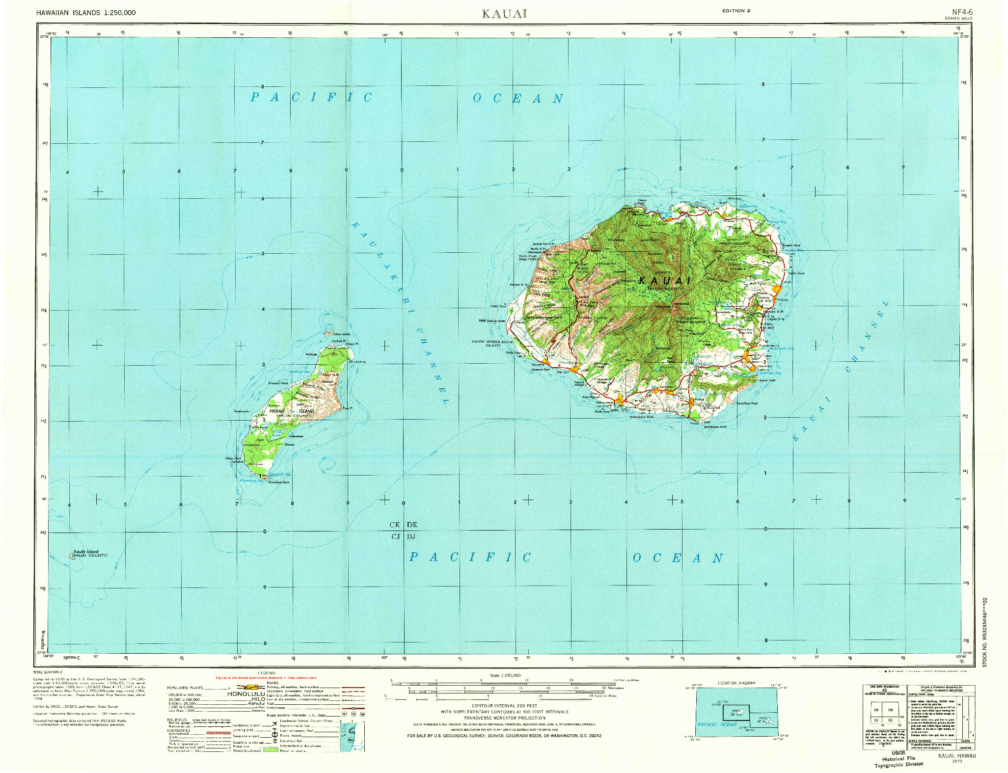 USGS 1:250000-SCALE QUADRANGLE FOR KAUAI, HI 1970