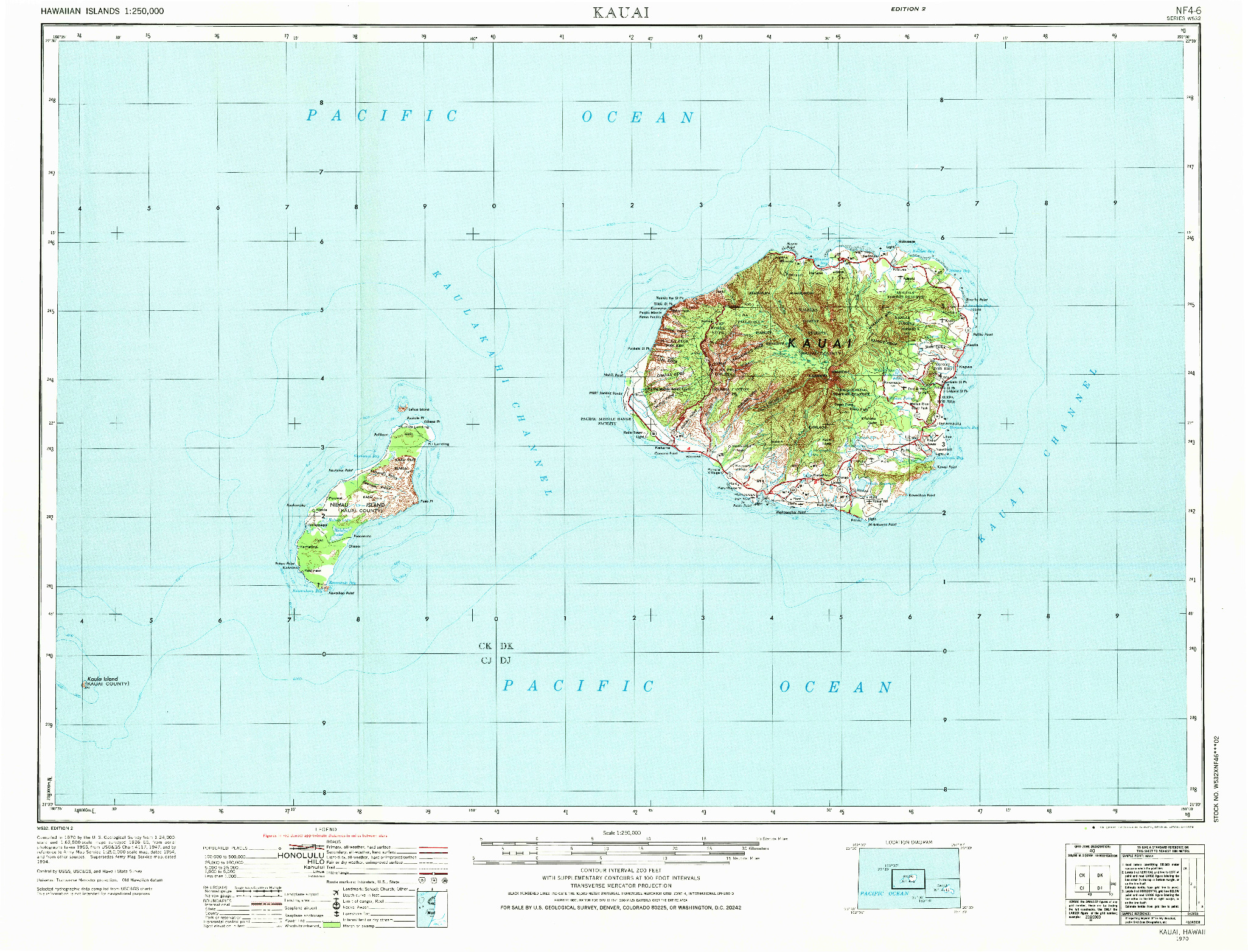 USGS 1:250000-SCALE QUADRANGLE FOR KAUAI, HI 1970