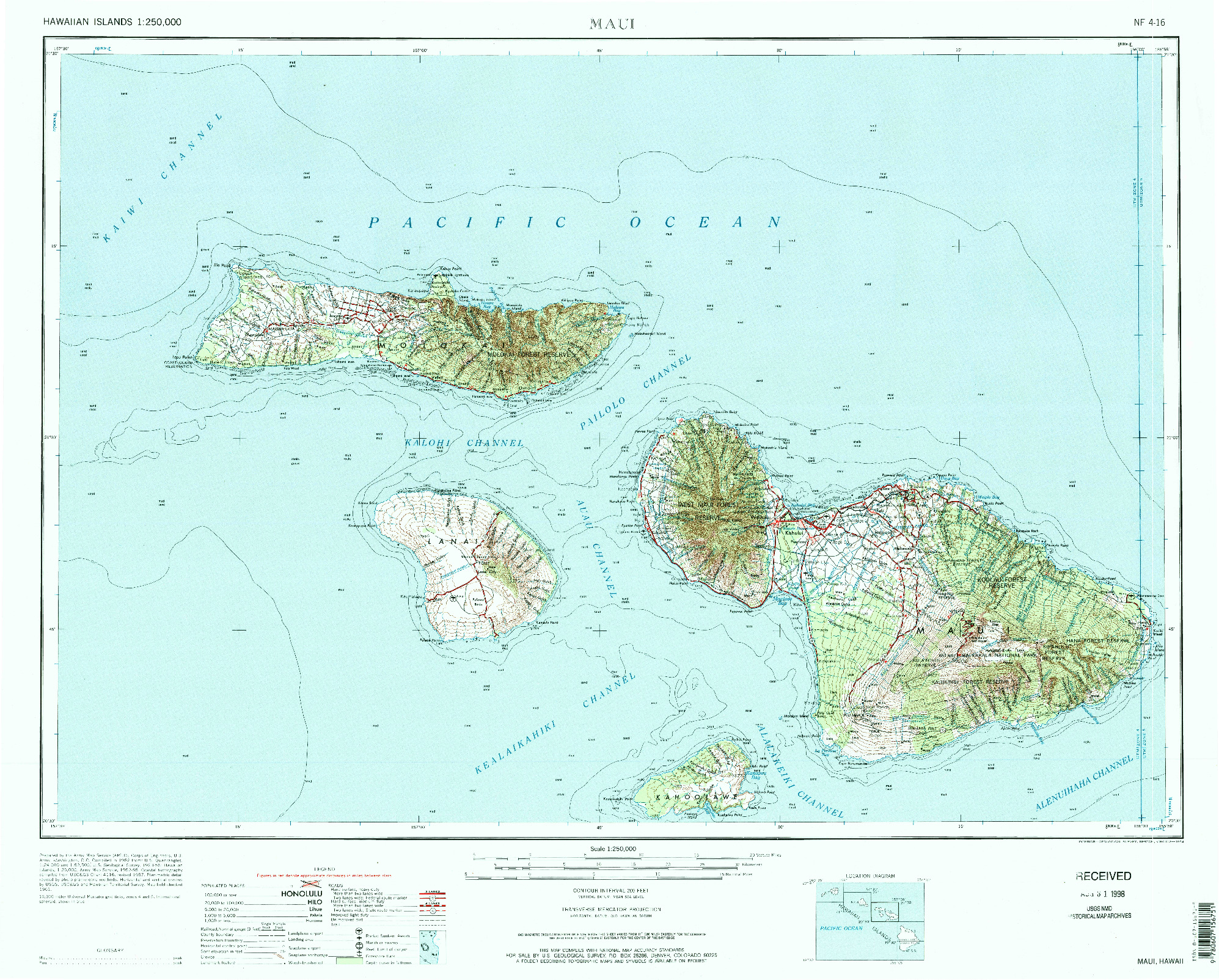 USGS 1:250000-SCALE QUADRANGLE FOR MAUI, HI 1974