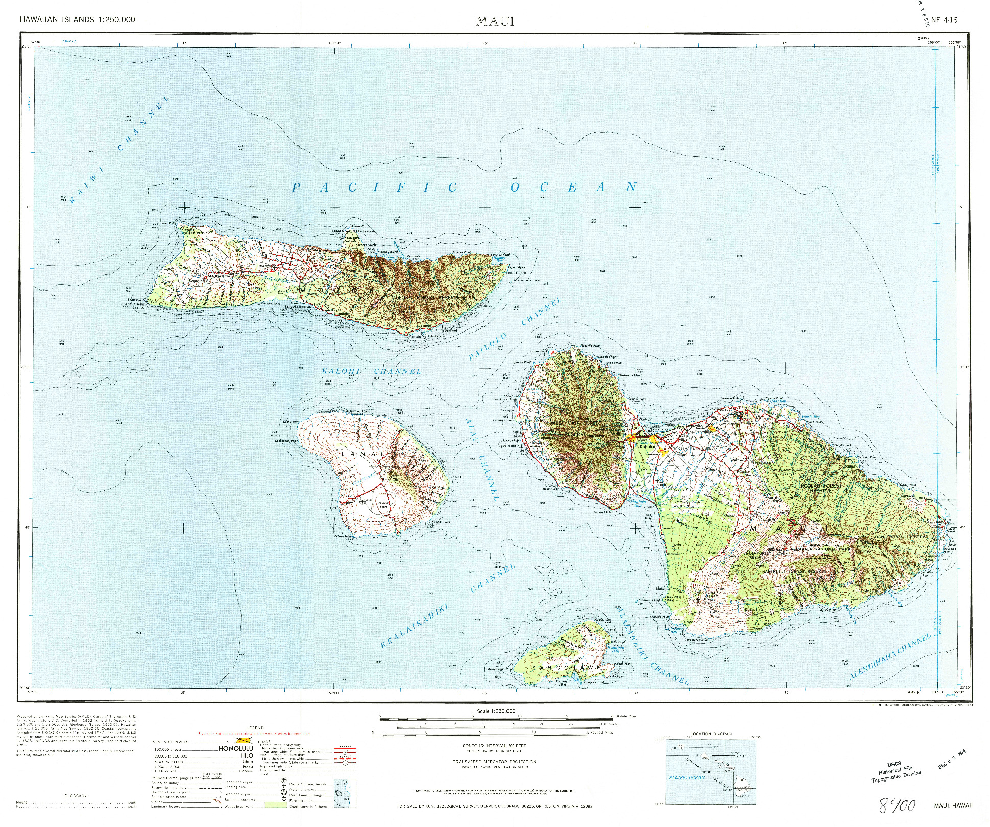 USGS 1:250000-SCALE QUADRANGLE FOR MAUI, HI 1974