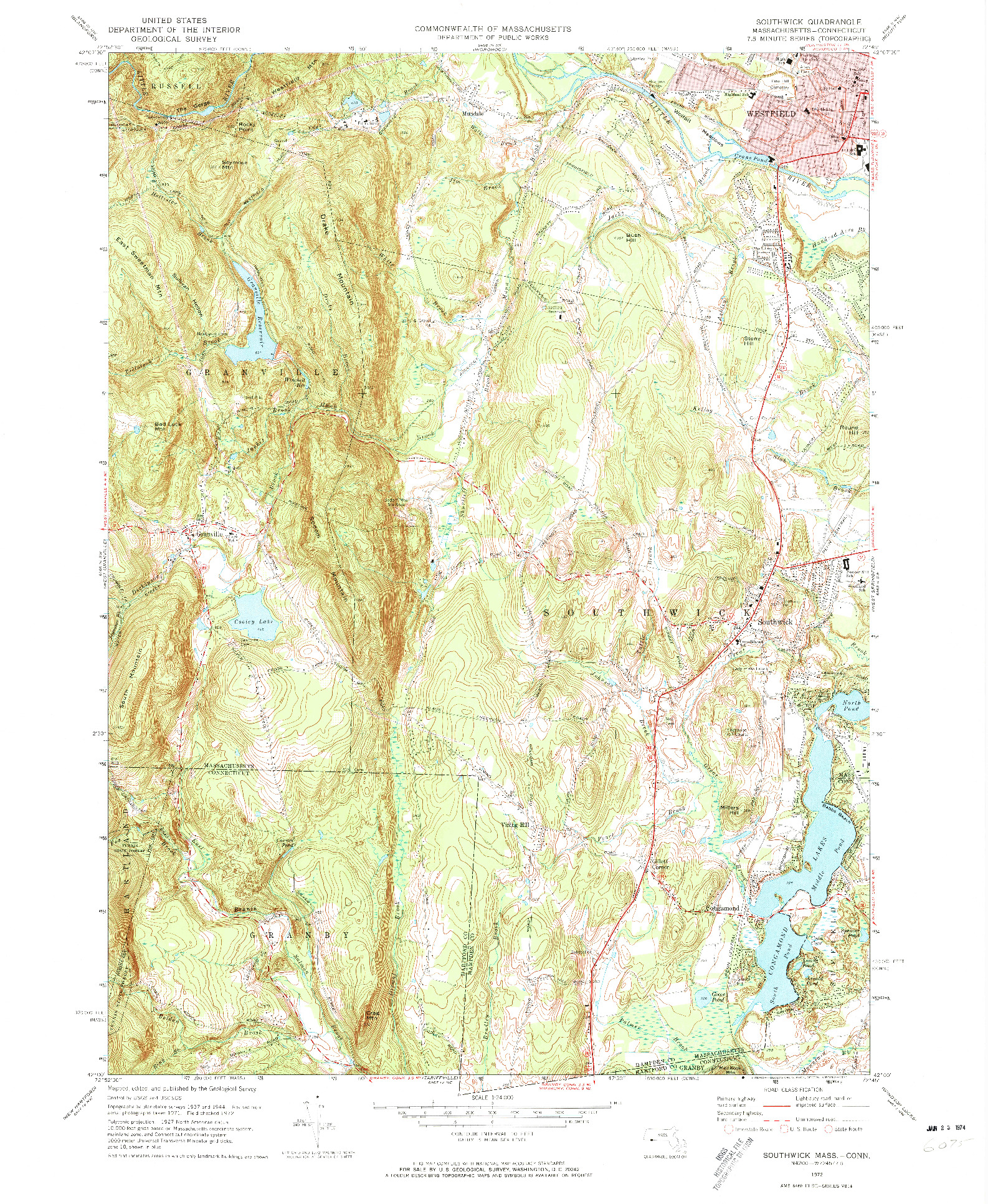 USGS 1:24000-SCALE QUADRANGLE FOR SOUTHWICK, MA 1972