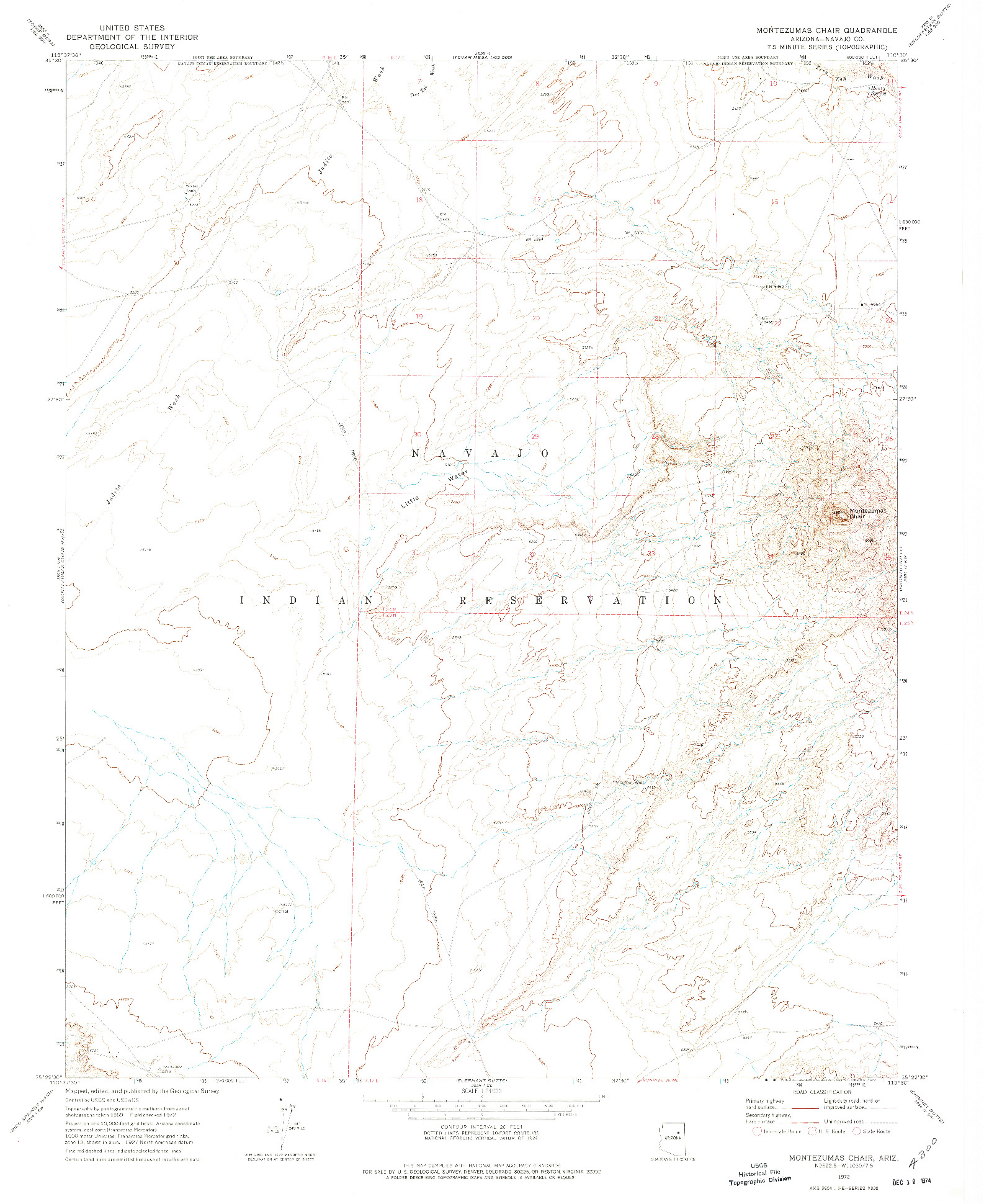 USGS 1:24000-SCALE QUADRANGLE FOR MONTEZUMAS CHAIR, AZ 1972
