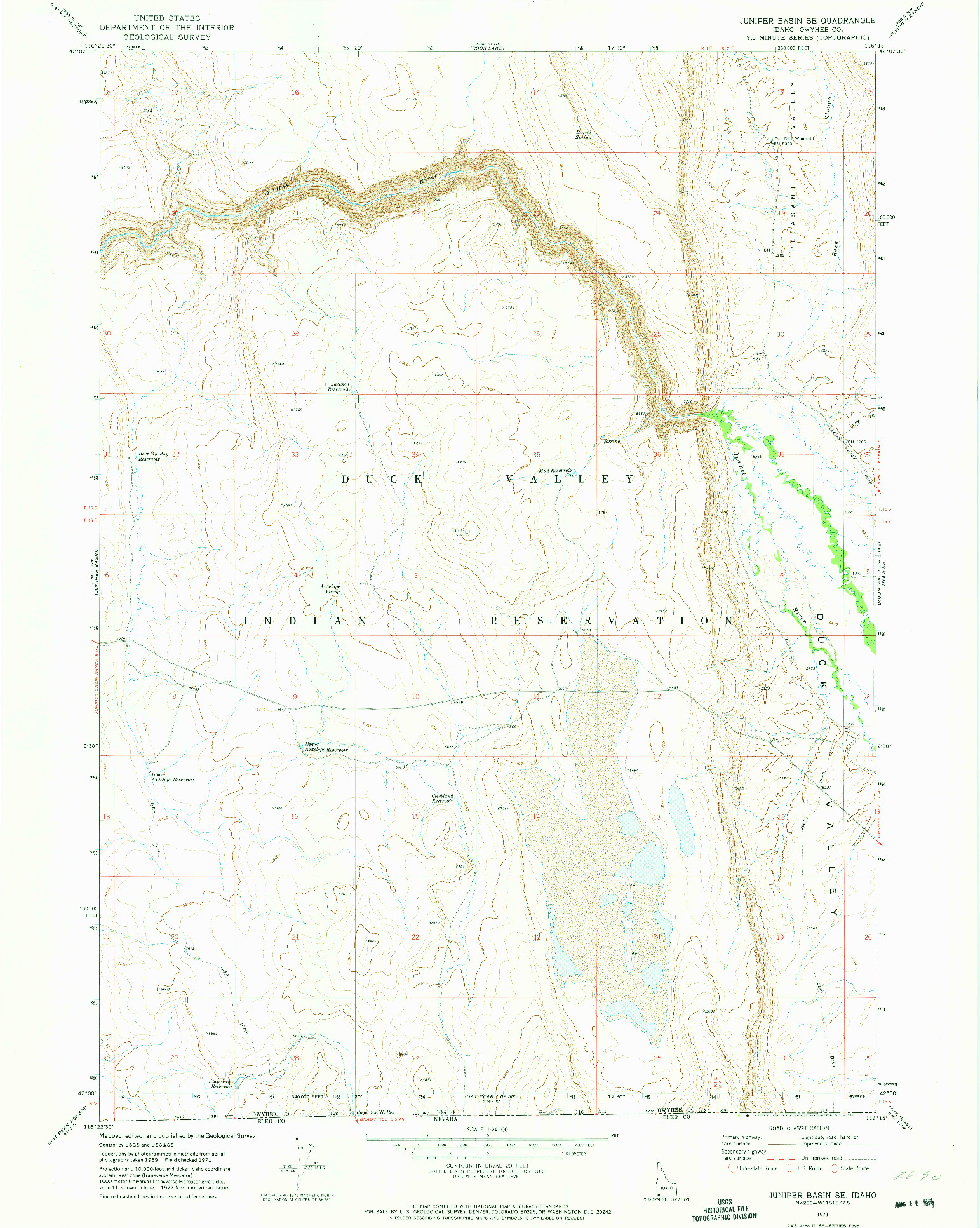USGS 1:24000-SCALE QUADRANGLE FOR JUNIPER BASIN SE, ID 1971
