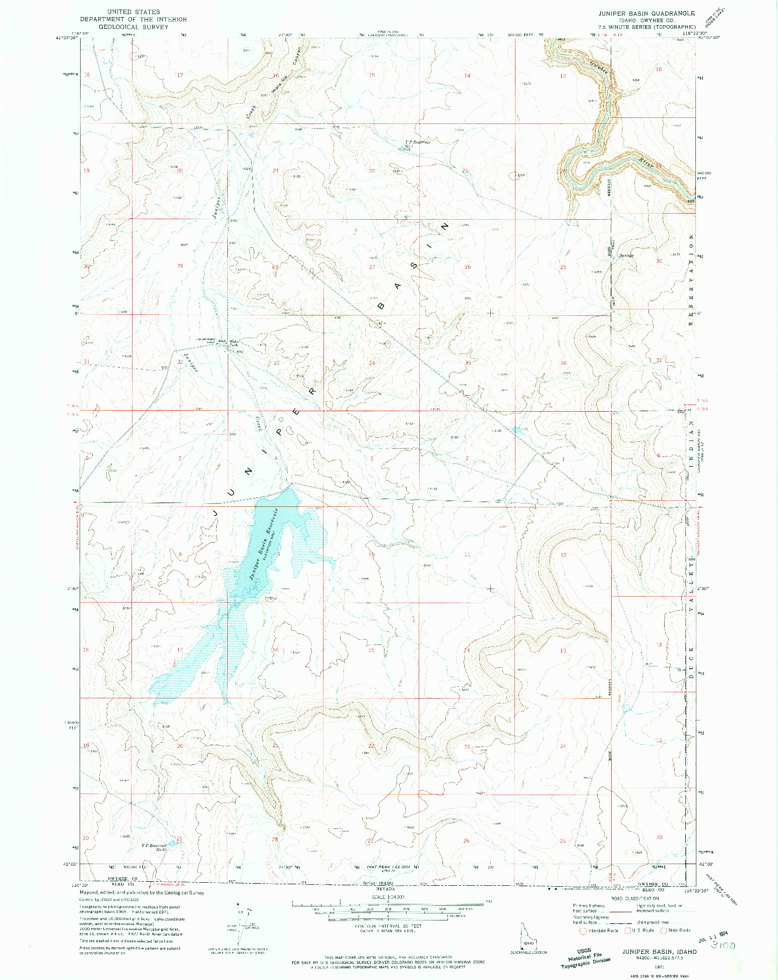 USGS 1:24000-SCALE QUADRANGLE FOR JUNIPER BASIN, ID 1971