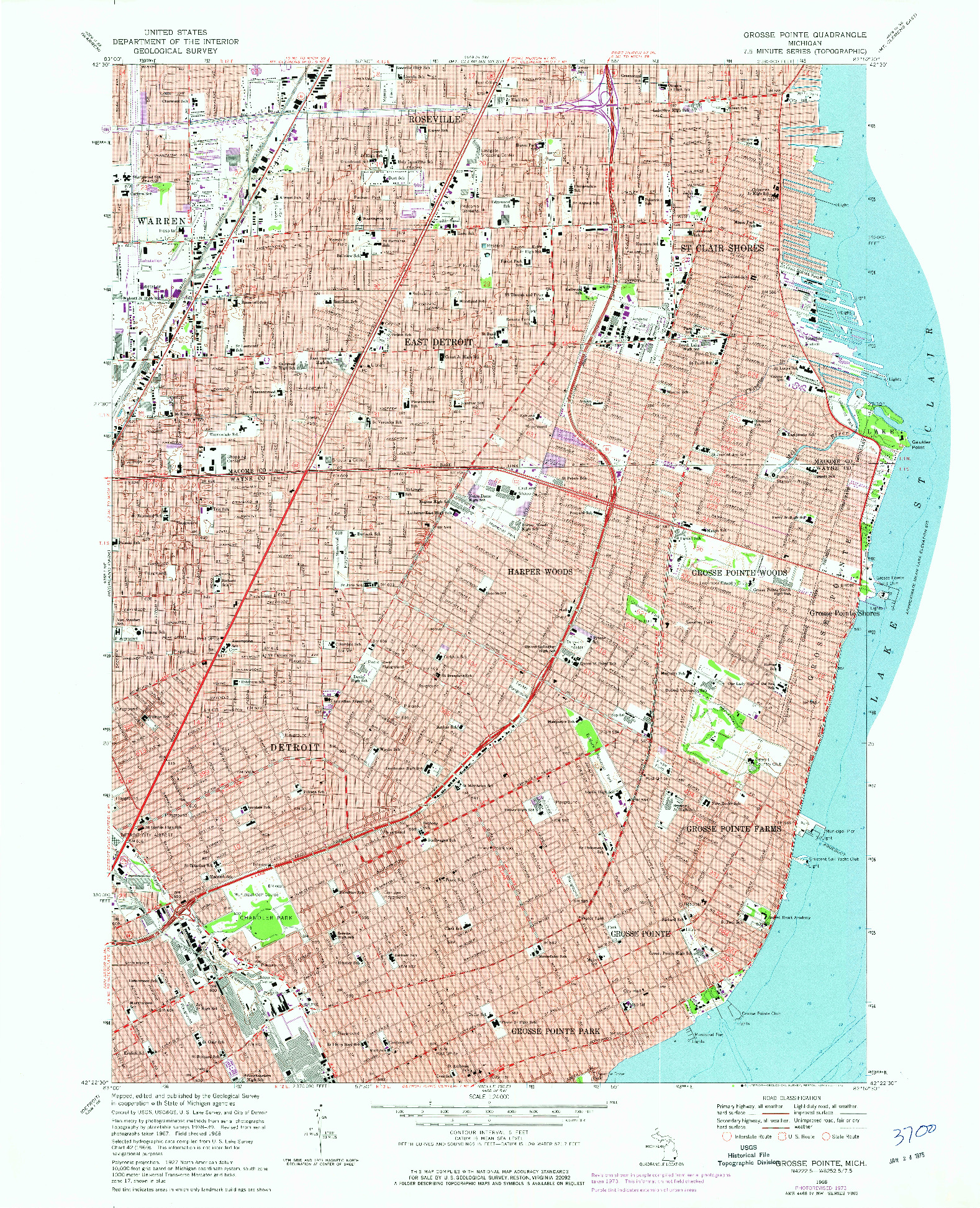 USGS 1:24000-SCALE QUADRANGLE FOR GROSSE POINTE, MI 1968