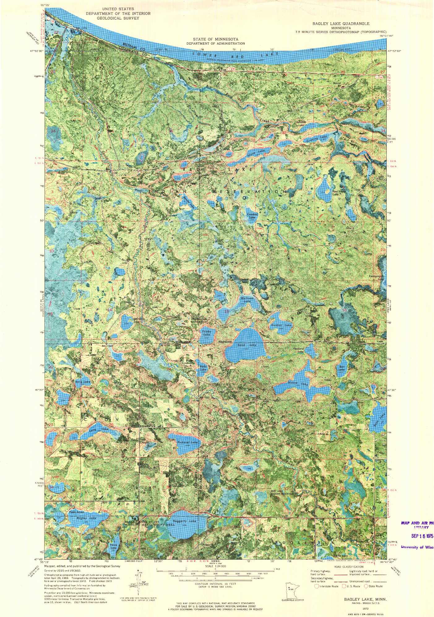 USGS 1:24000-SCALE QUADRANGLE FOR BAGLEY LAKE, MN 1972