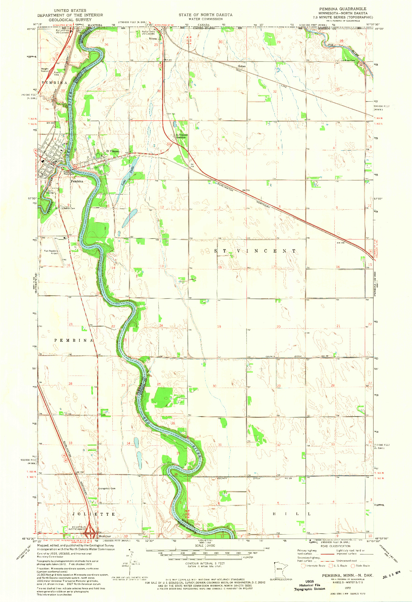 USGS 1:24000-SCALE QUADRANGLE FOR PEMBINA, MN 1972