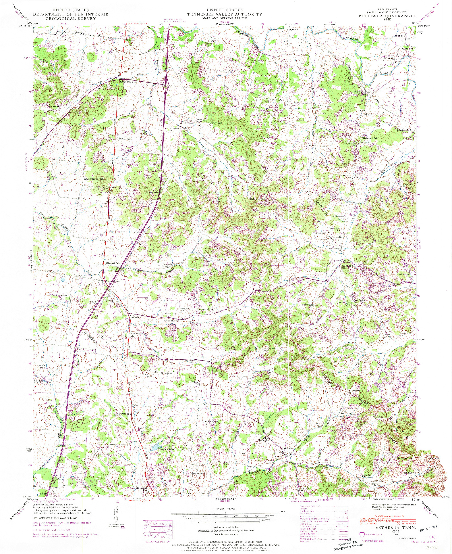 USGS 1:24000-SCALE QUADRANGLE FOR BETHESDA, TN 1946