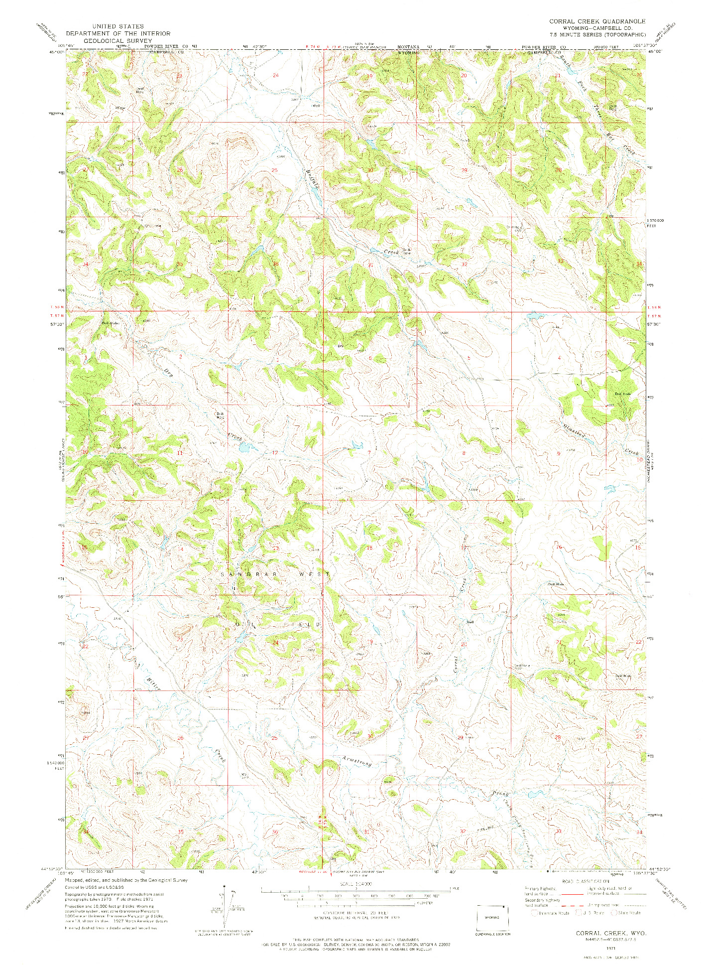 USGS 1:24000-SCALE QUADRANGLE FOR CORRAL CREEK, WY 1971