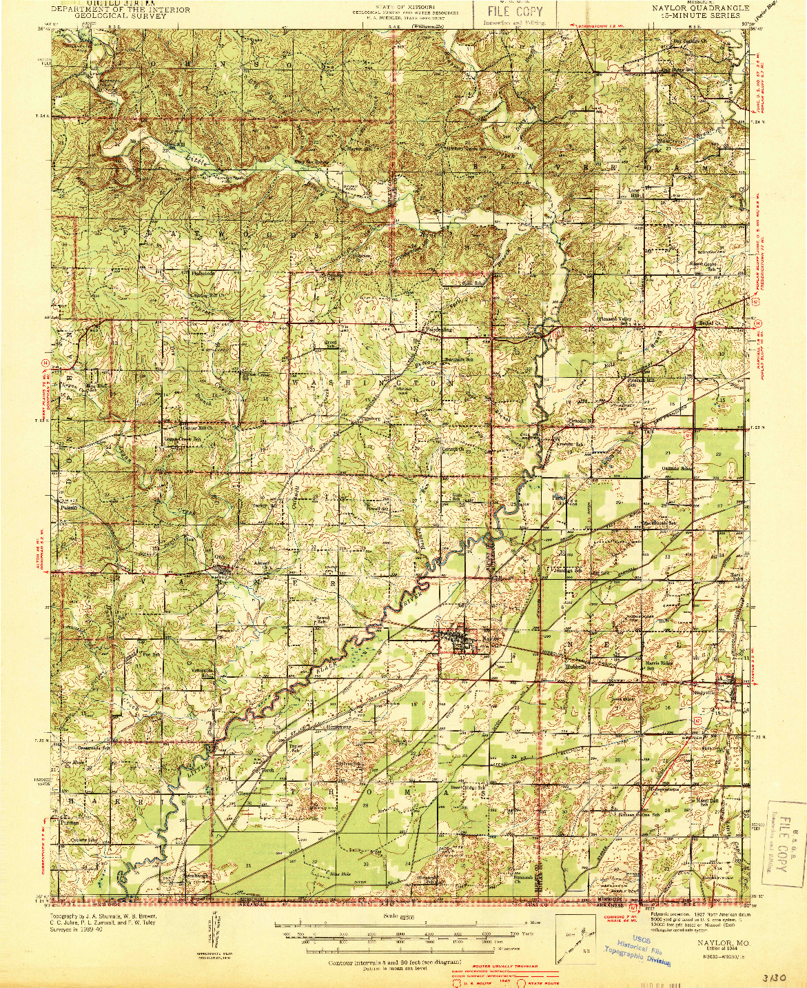 USGS 1:62500-SCALE QUADRANGLE FOR NAYLOR, MO 1944