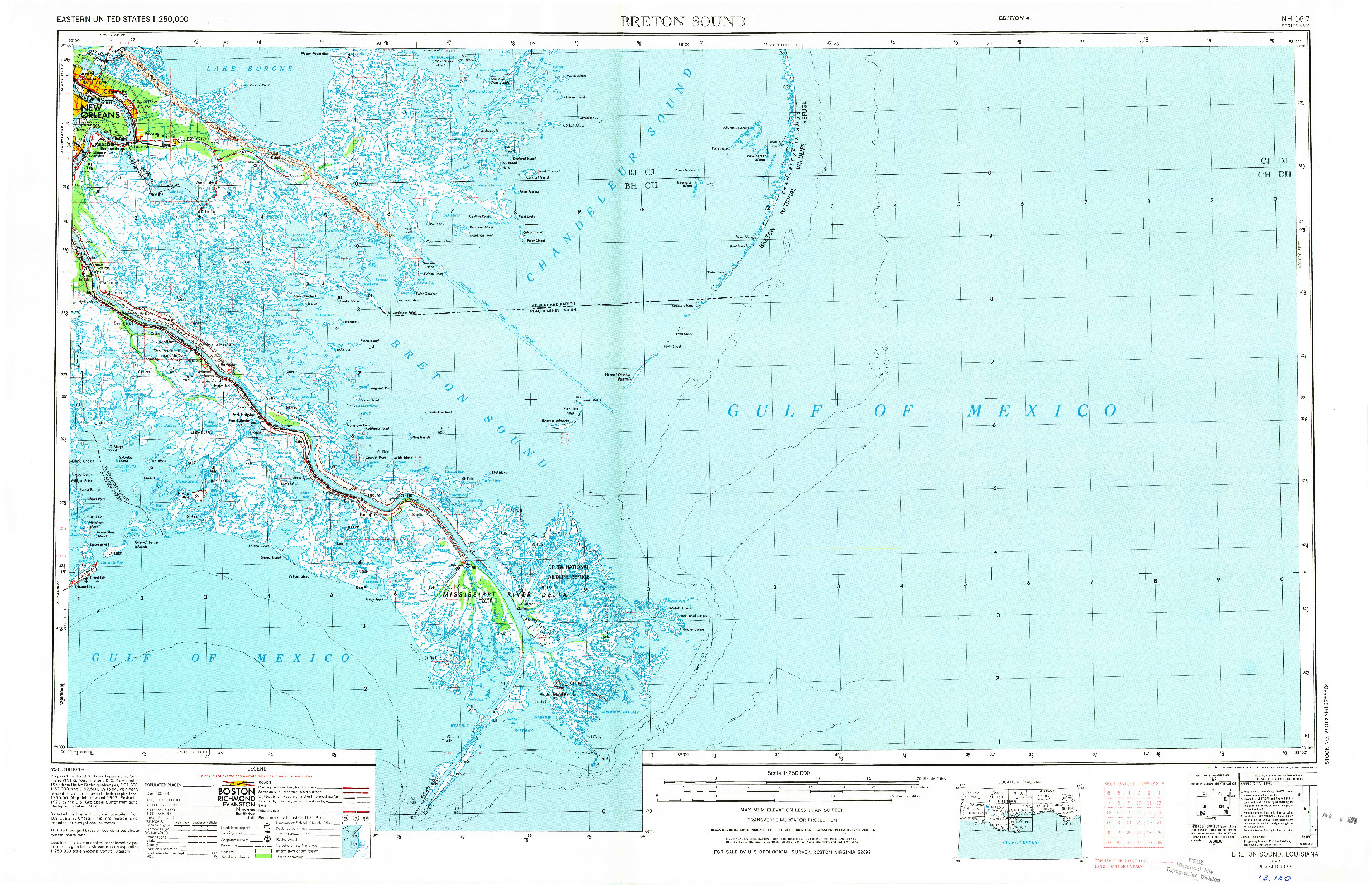 USGS 1:250000-SCALE QUADRANGLE FOR BRETON SOUND, LA 1957