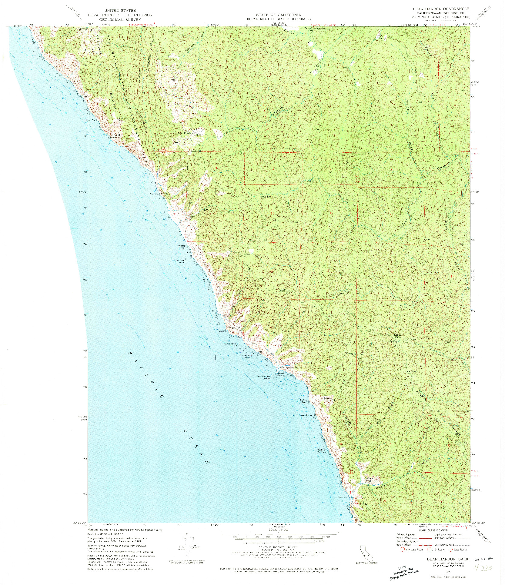 USGS 1:24000-SCALE QUADRANGLE FOR BEAR HARBOR, CA 1969