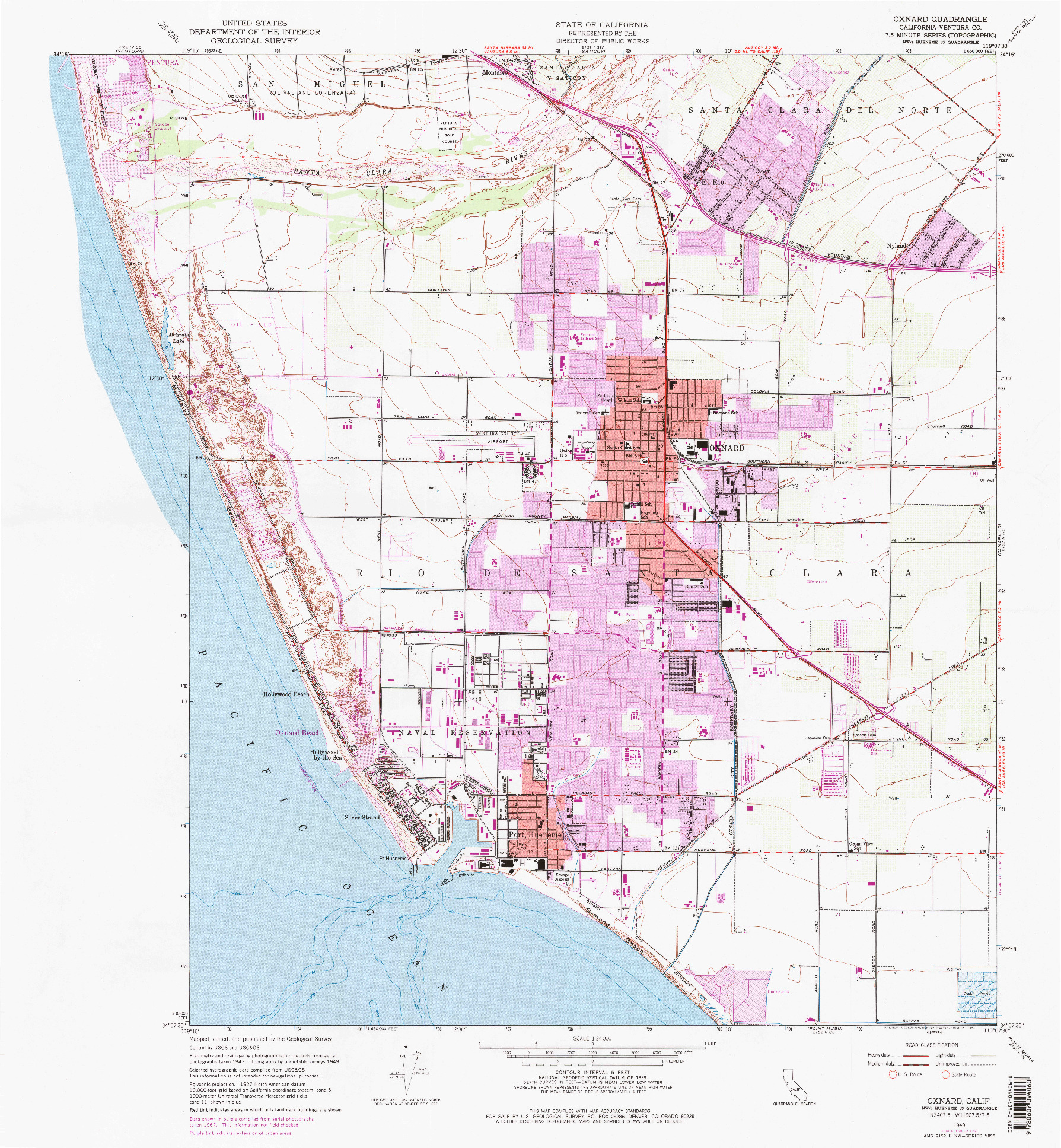 USGS 1:24000-SCALE QUADRANGLE FOR OXNARD, CA 1949