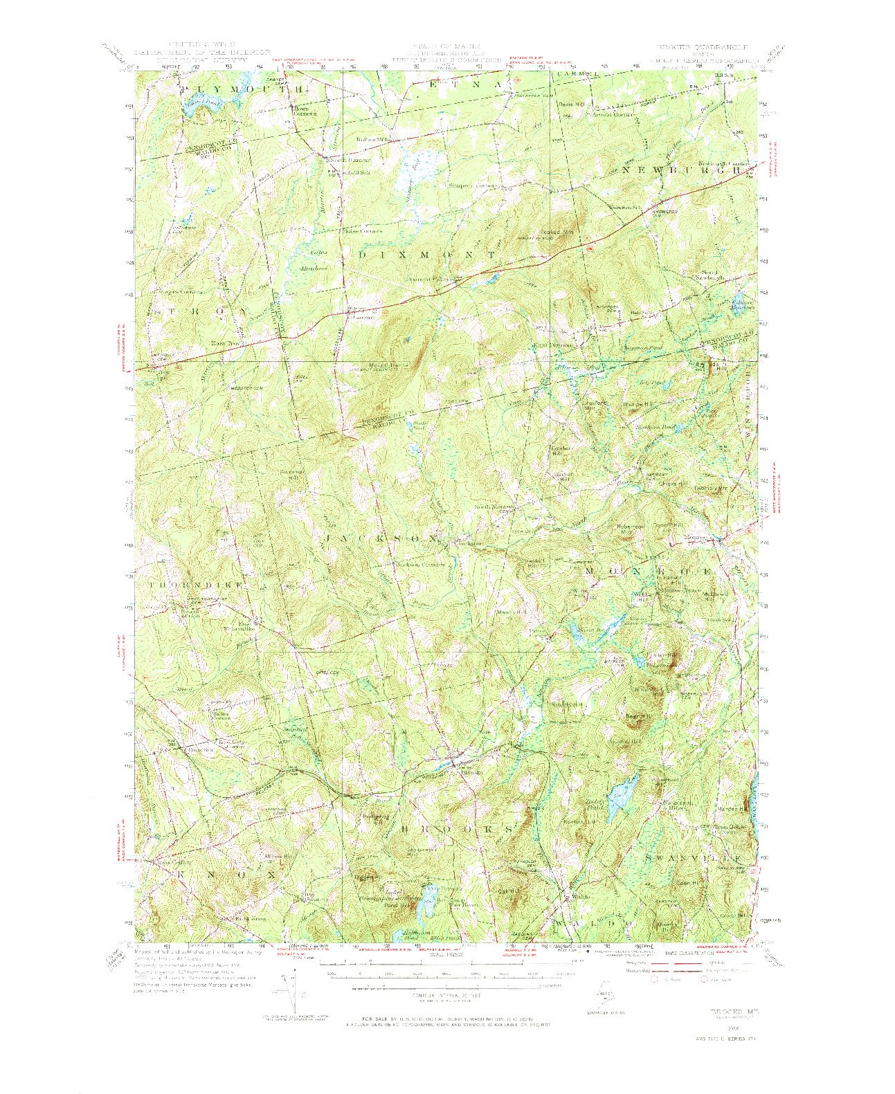 USGS 1:62500-SCALE QUADRANGLE FOR BROOKS, ME 1955