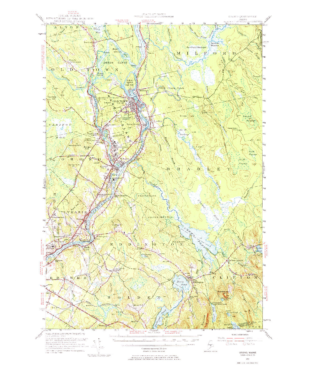 USGS 1:62500-SCALE QUADRANGLE FOR ORONO, ME 1955