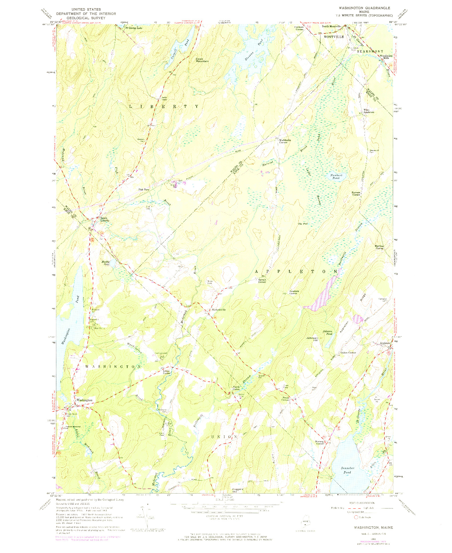 USGS 1:24000-SCALE QUADRANGLE FOR WASHINGTON, ME 1961