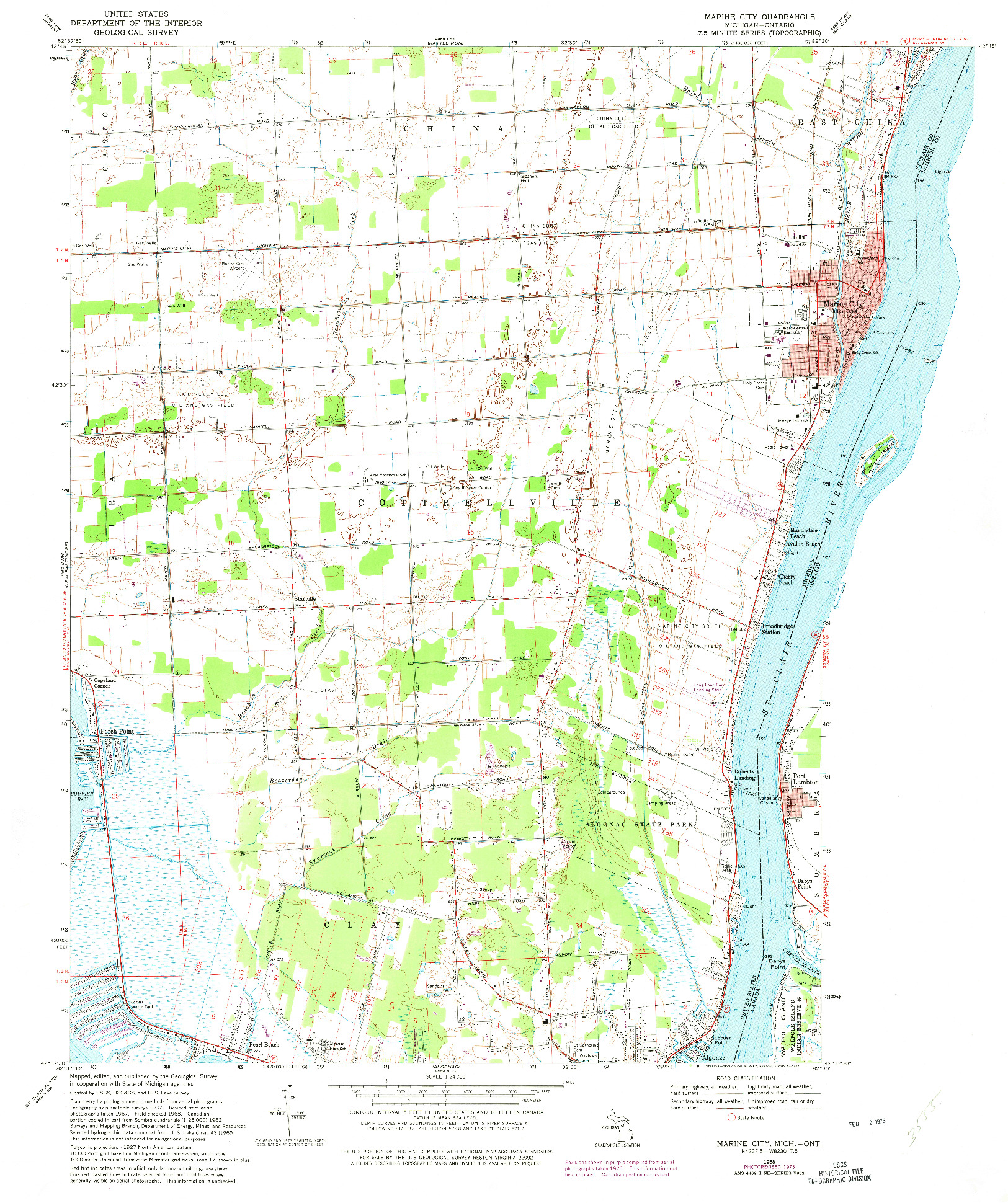 USGS 1:24000-SCALE QUADRANGLE FOR MARINE CITY, MI 1968