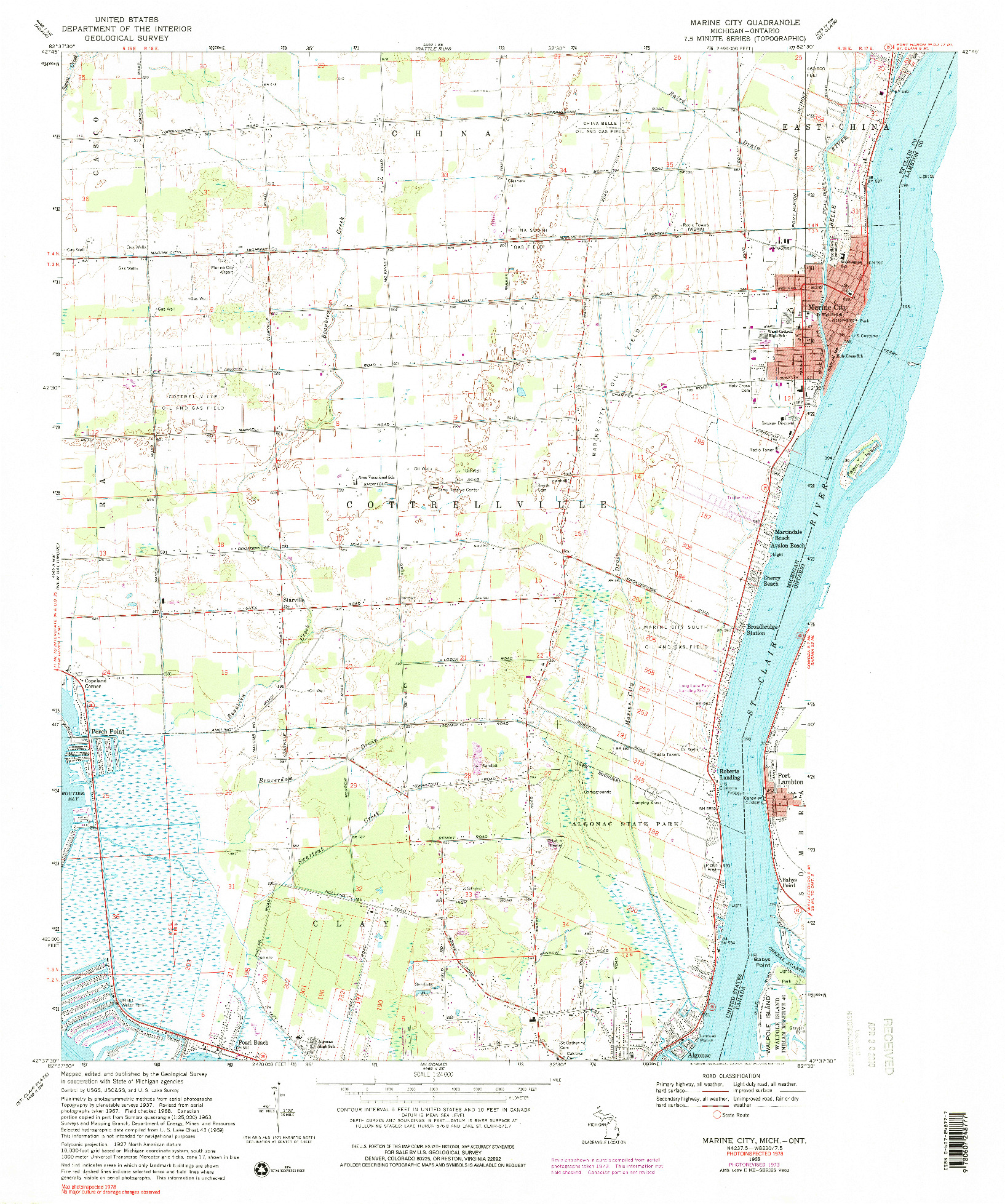 USGS 1:24000-SCALE QUADRANGLE FOR MARINE CITY, MI 1968