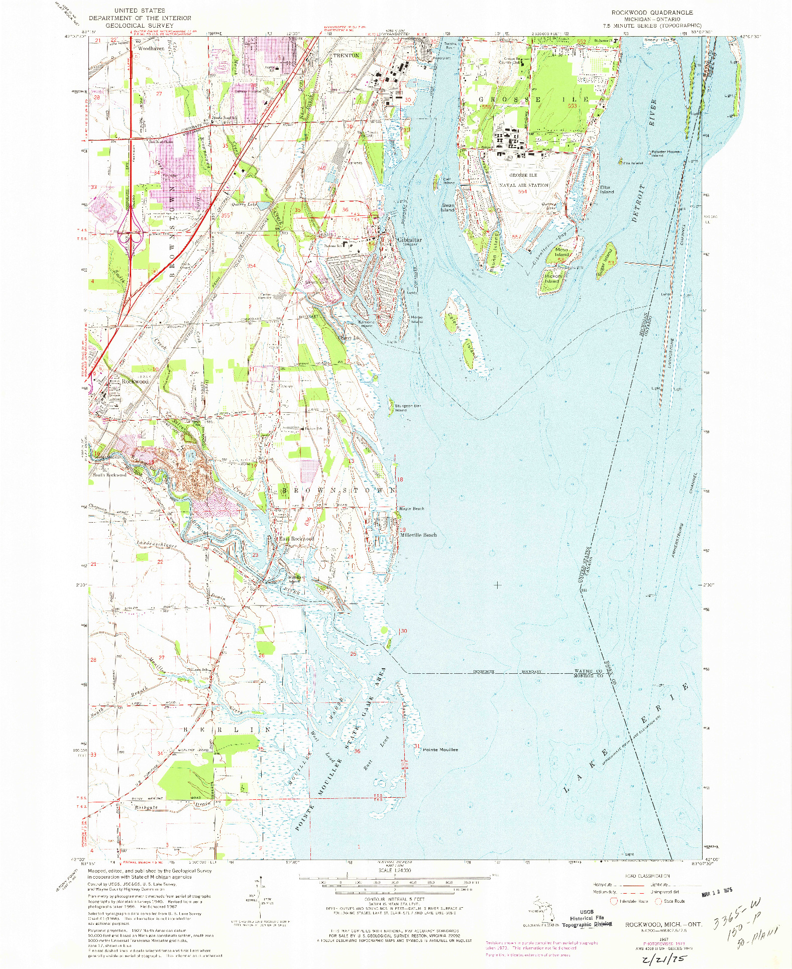 USGS 1:24000-SCALE QUADRANGLE FOR ROCKWOOD, MI 1967