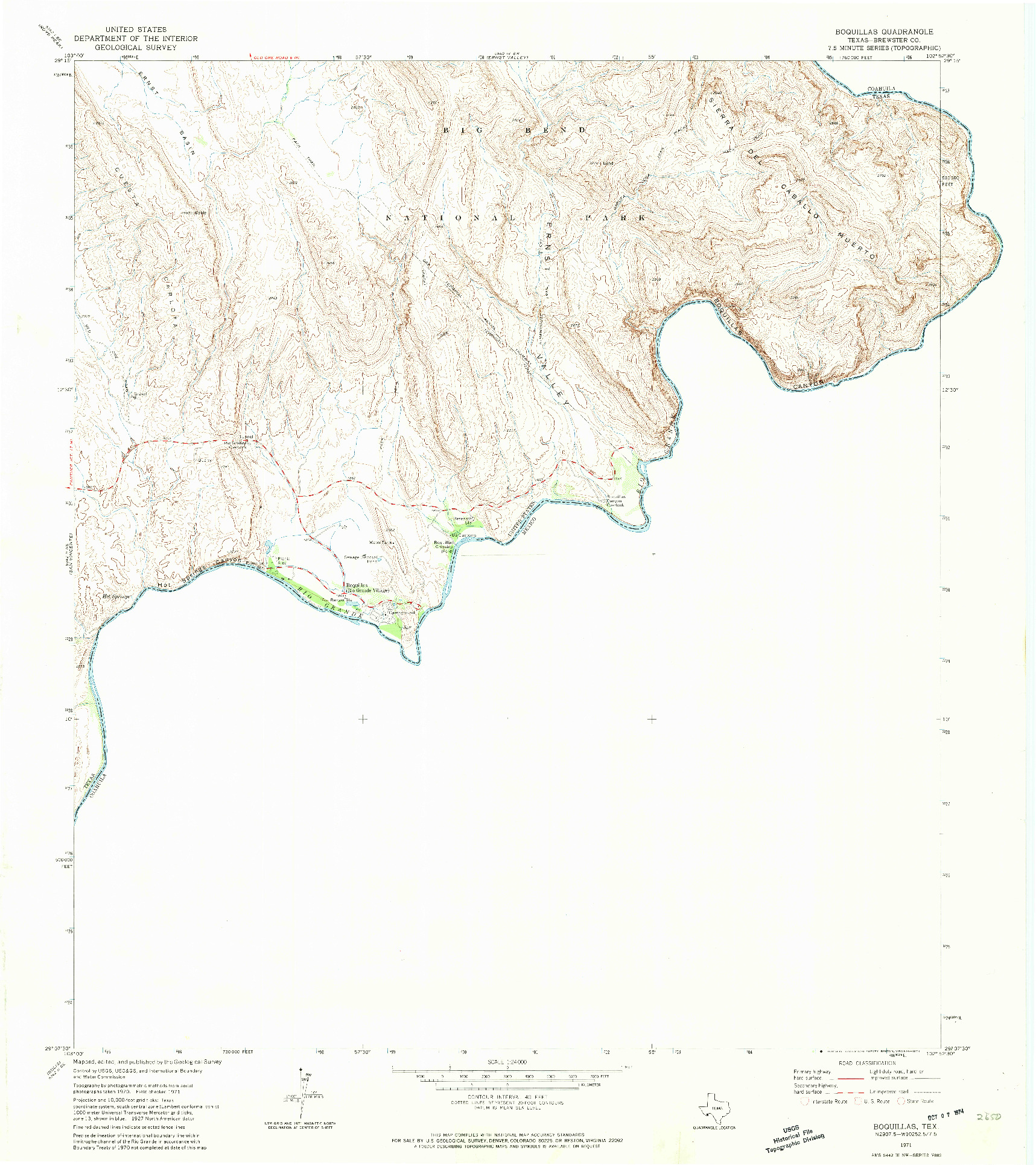 USGS 1:24000-SCALE QUADRANGLE FOR BOQUILLAS, TX 1971