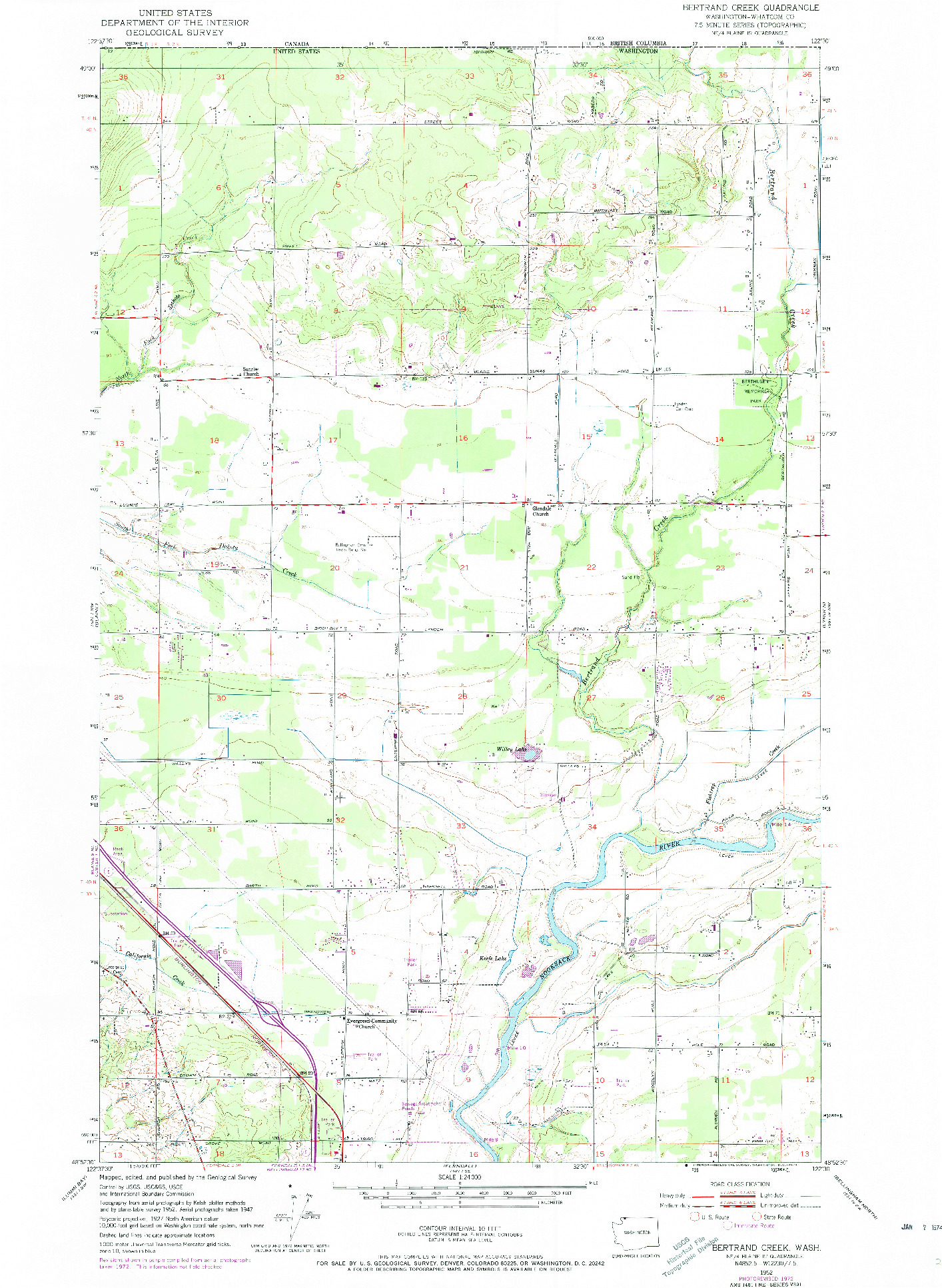 USGS 1:24000-SCALE QUADRANGLE FOR BERTRAND CREEK, WA 1952