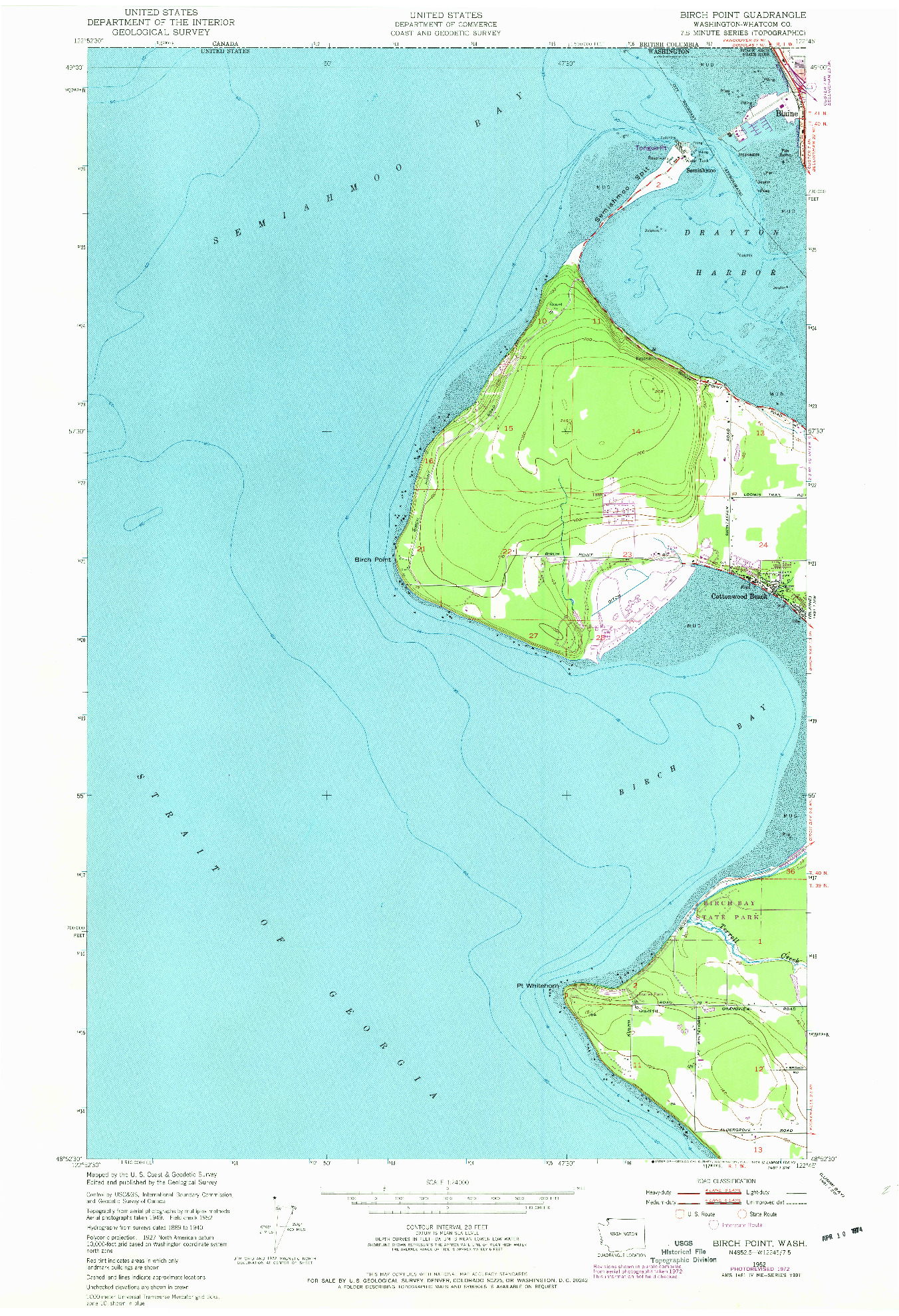 USGS 1:24000-SCALE QUADRANGLE FOR BIRCH POINT, WA 1952