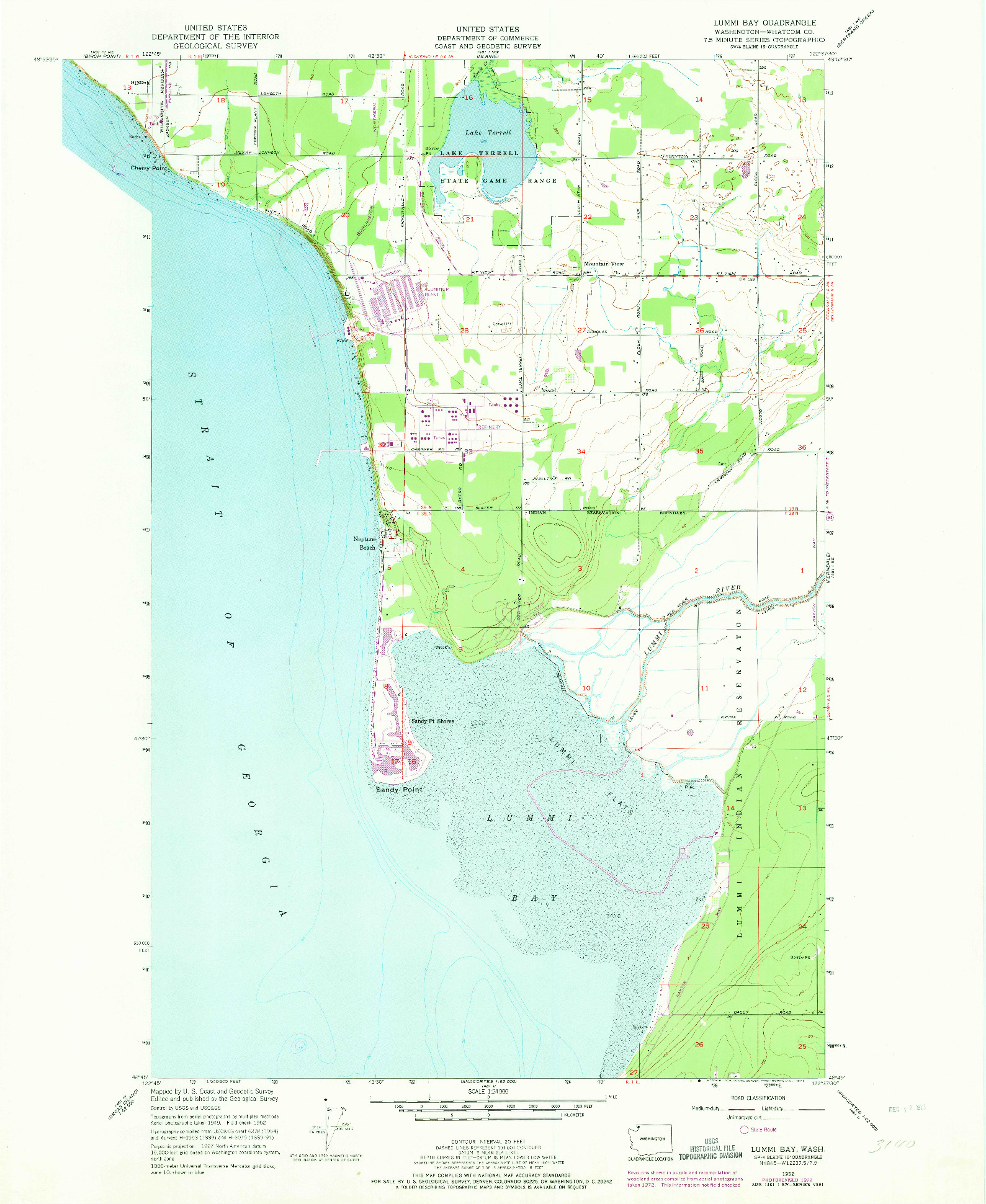 USGS 1:24000-SCALE QUADRANGLE FOR LUMMI BAY, WA 1952