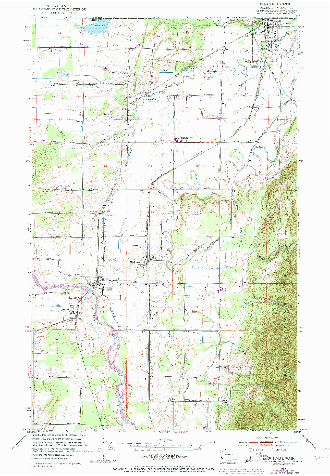 USGS 1:24000-SCALE QUADRANGLE FOR SUMAS, WA 1952