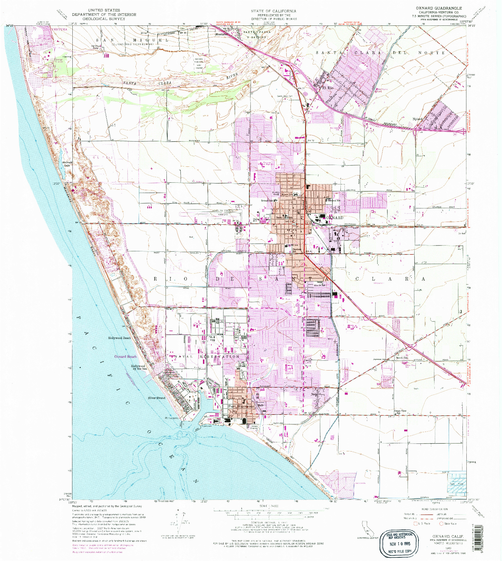 USGS 1:24000-SCALE QUADRANGLE FOR OXNARD, CA 1949