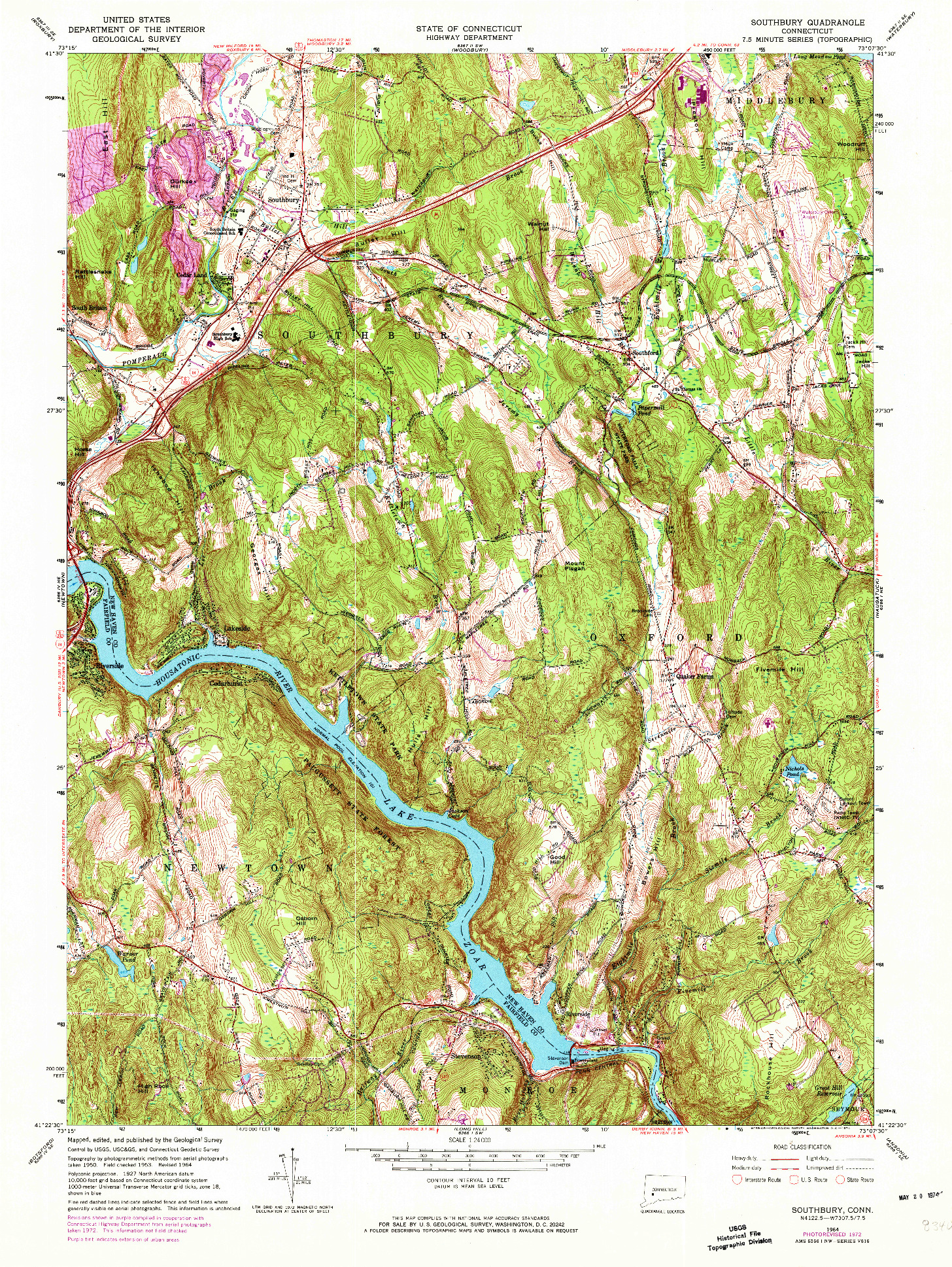 USGS 1:24000-SCALE QUADRANGLE FOR SOUTHBURY, CT 1964