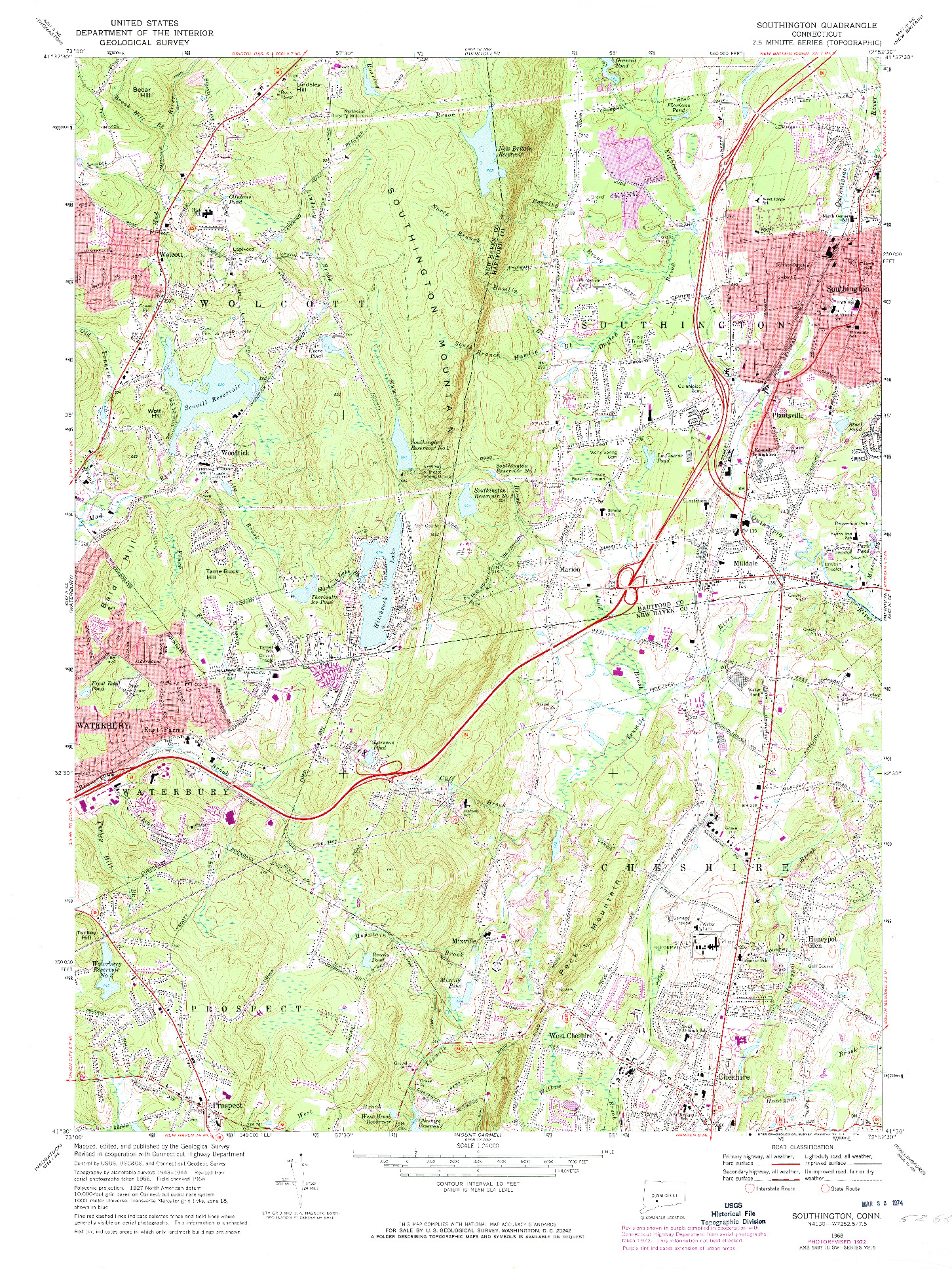 USGS 1:24000-SCALE QUADRANGLE FOR SOUTHINGTON, CT 1968