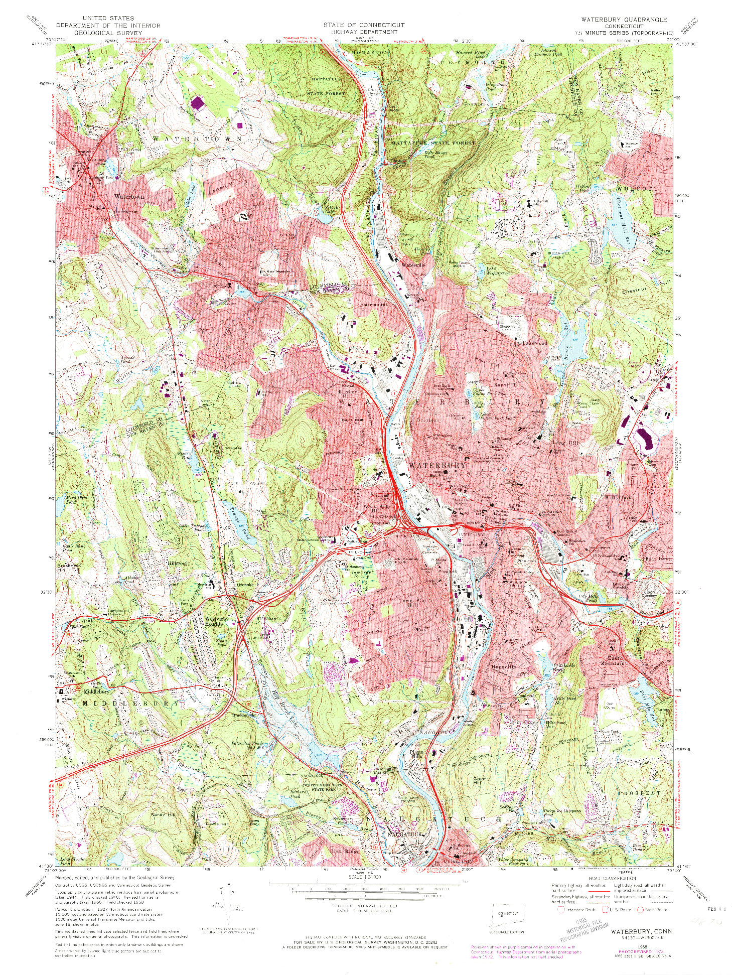 USGS 1:24000-SCALE QUADRANGLE FOR WATERBURY, CT 1968