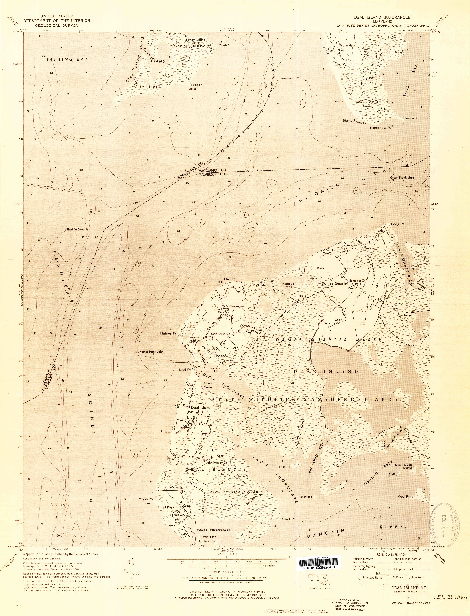 USGS 1:24000-SCALE QUADRANGLE FOR DEAL ISLAND, MD 1972