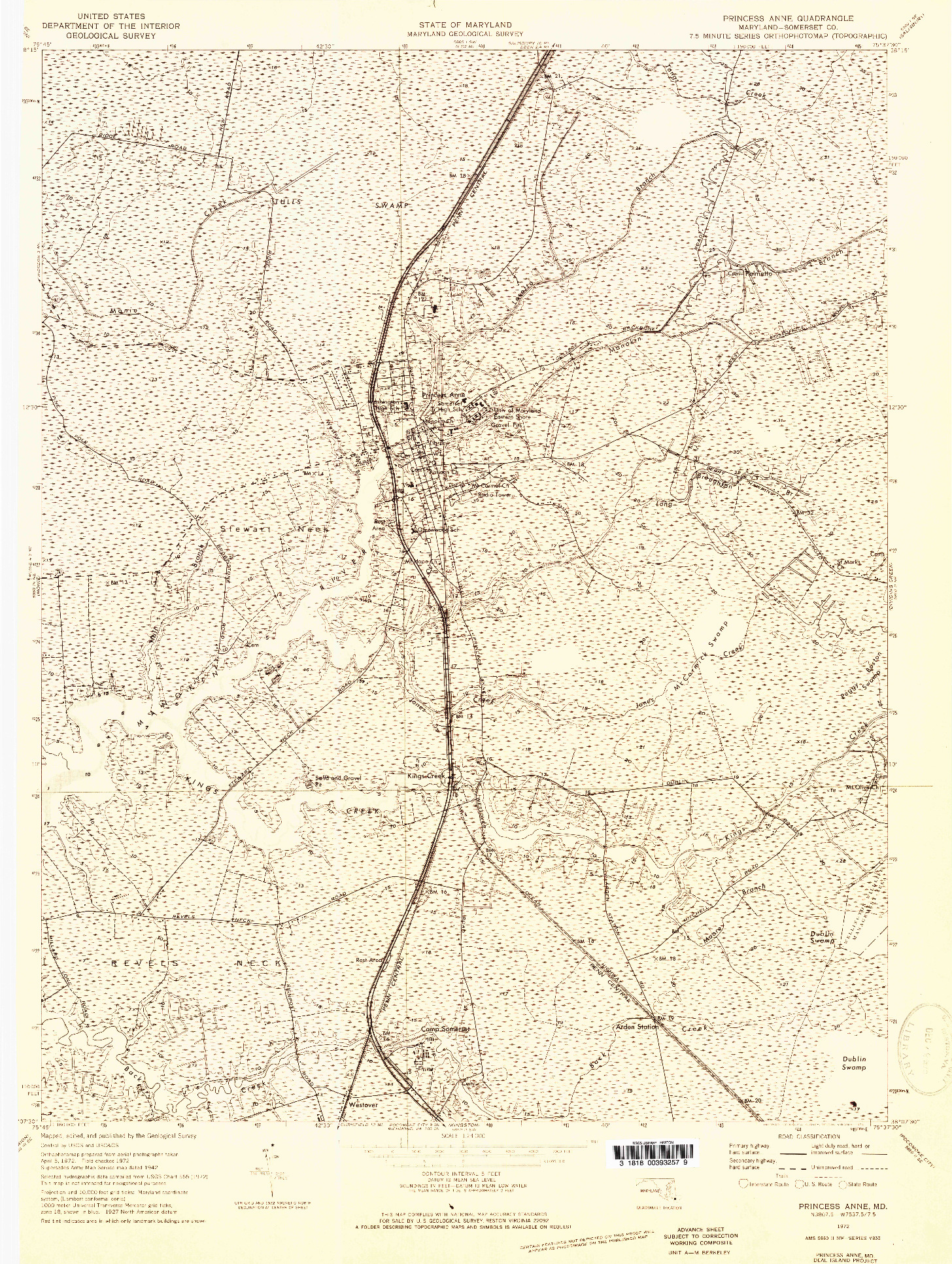 USGS 1:24000-SCALE QUADRANGLE FOR PRINCESS ANNE, MD 1972