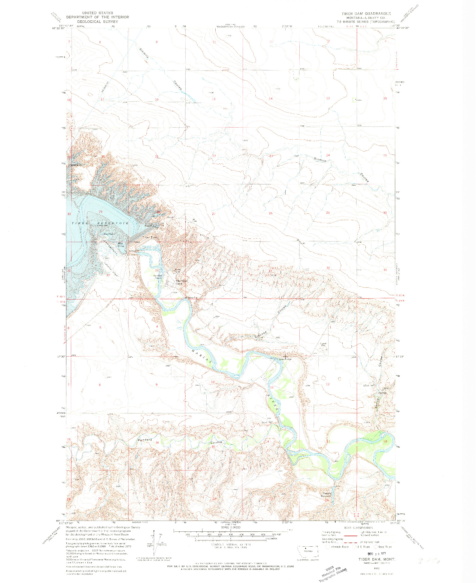 USGS 1:24000-SCALE QUADRANGLE FOR TIBER DAM, MT 1970