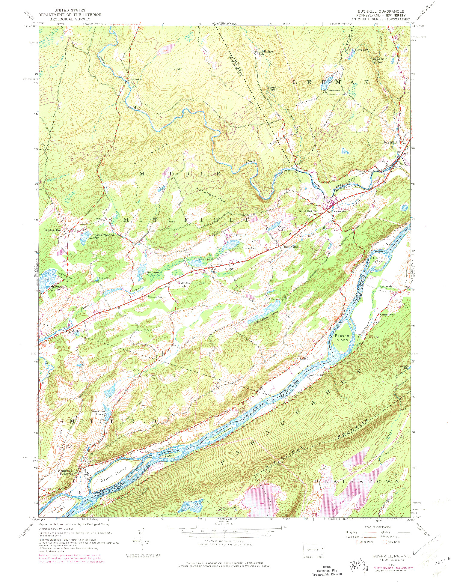 USGS 1:24000-SCALE QUADRANGLE FOR BUSHKILL, PA 1944