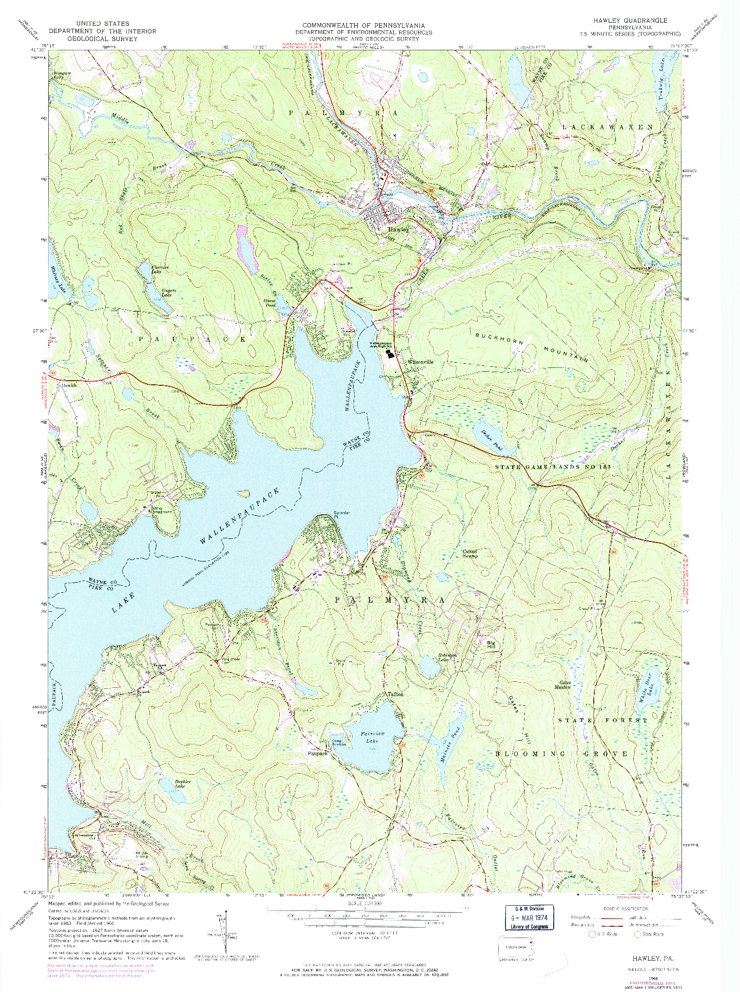 USGS 1:24000-SCALE QUADRANGLE FOR HAWLEY, PA 1966