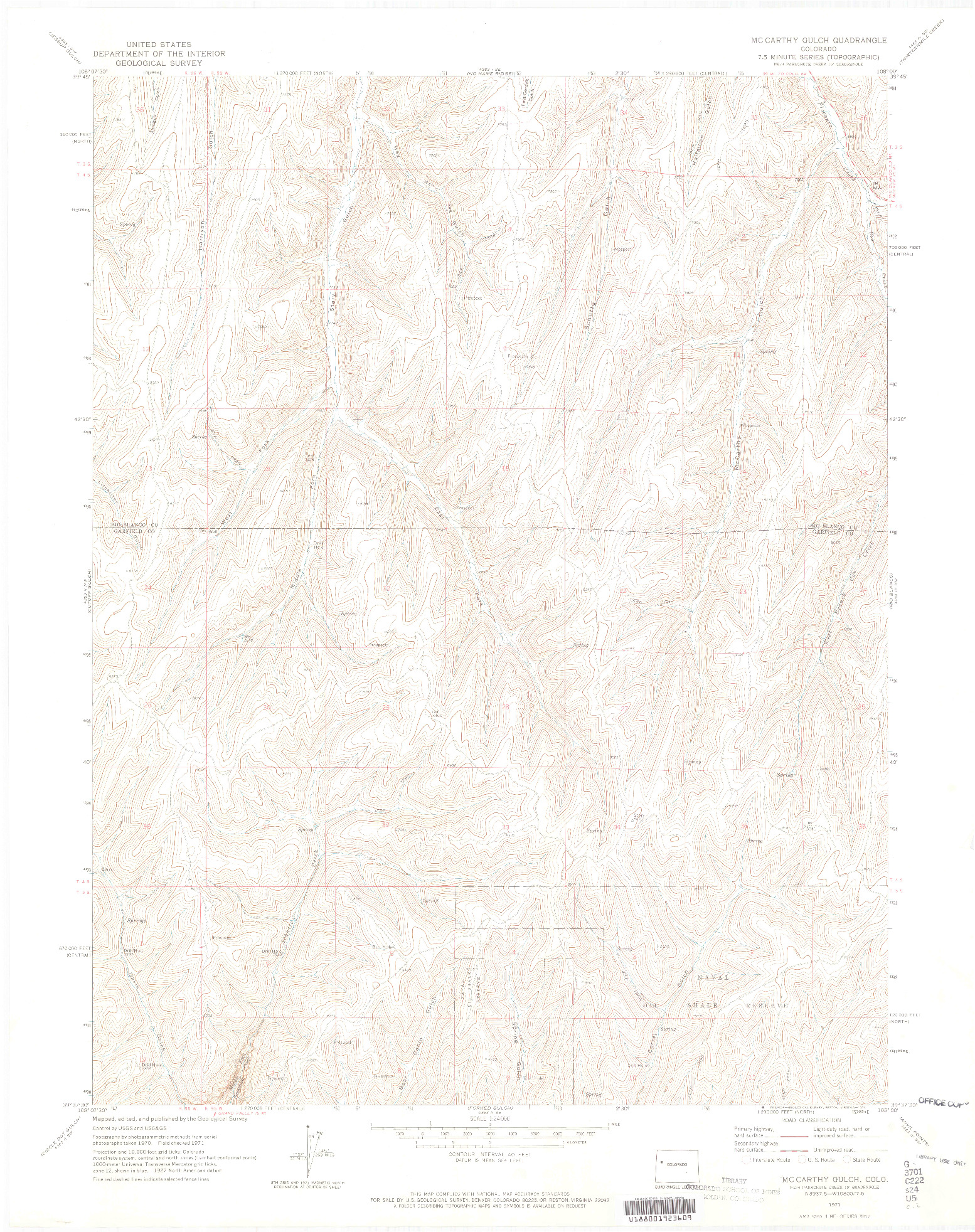 USGS 1:24000-SCALE QUADRANGLE FOR MCCARTHY GULCH, CO 1971