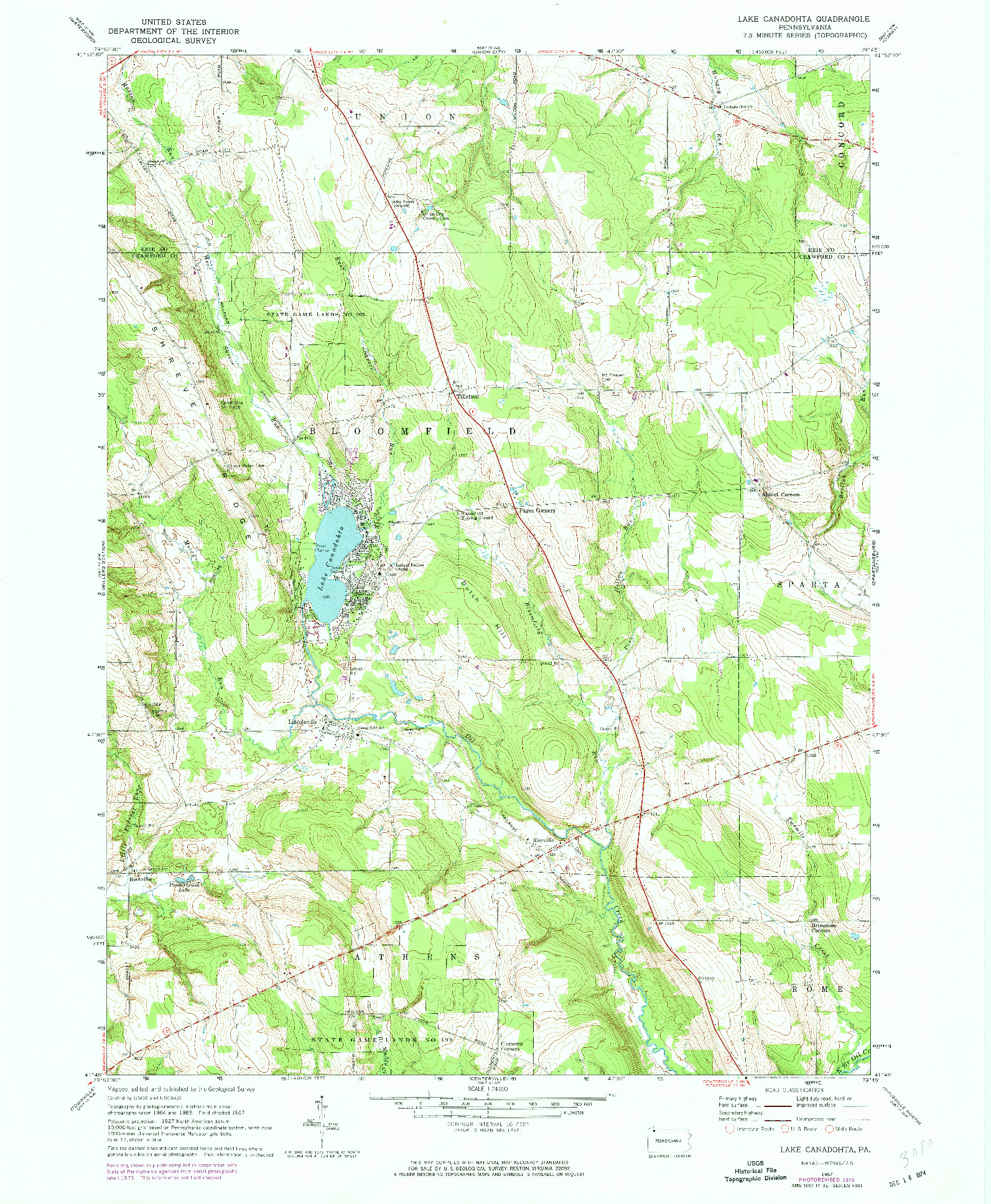 USGS 1:24000-SCALE QUADRANGLE FOR LAKE CANADOHTA, PA 1967