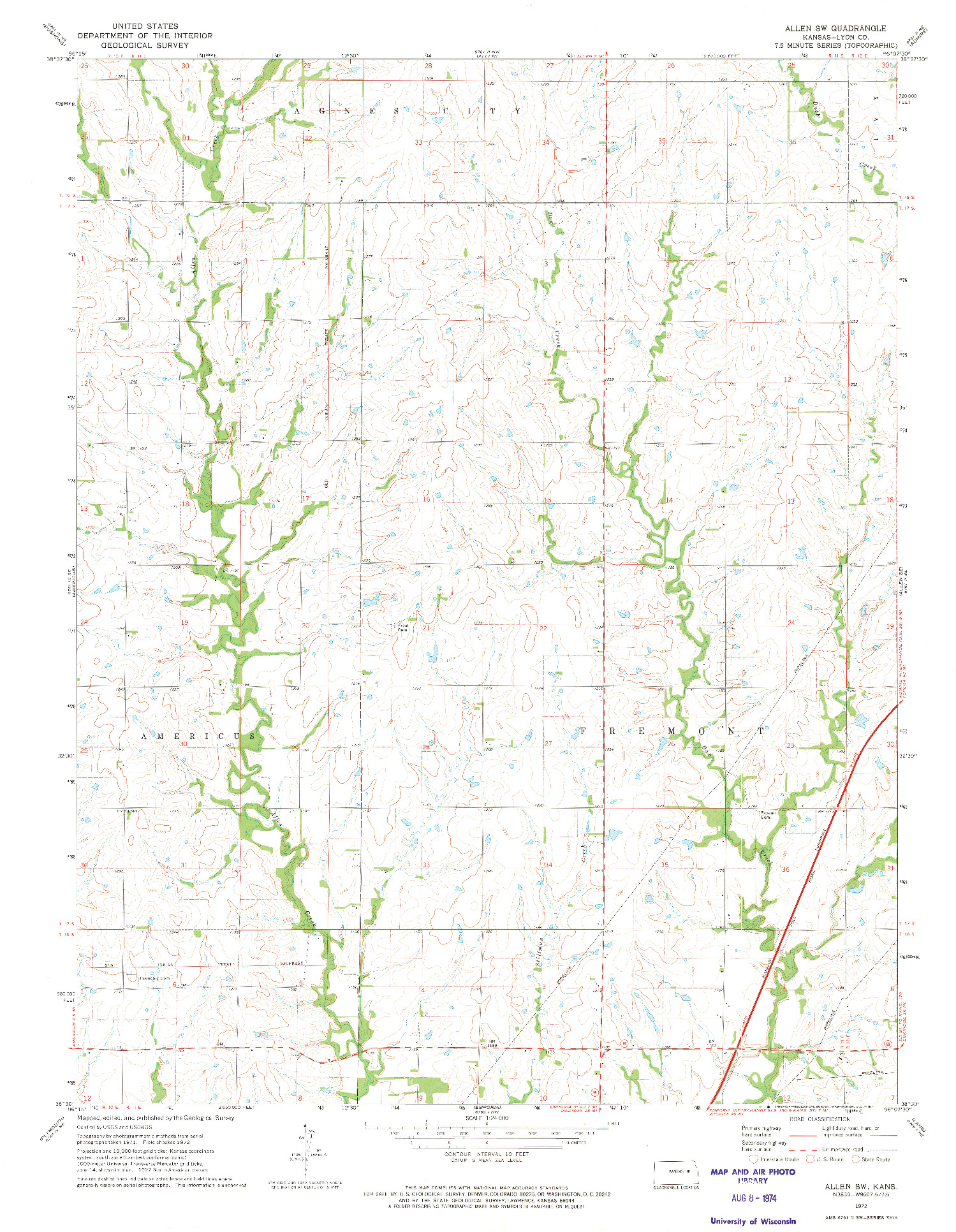 USGS 1:24000-SCALE QUADRANGLE FOR ALLEN SW, KS 1972