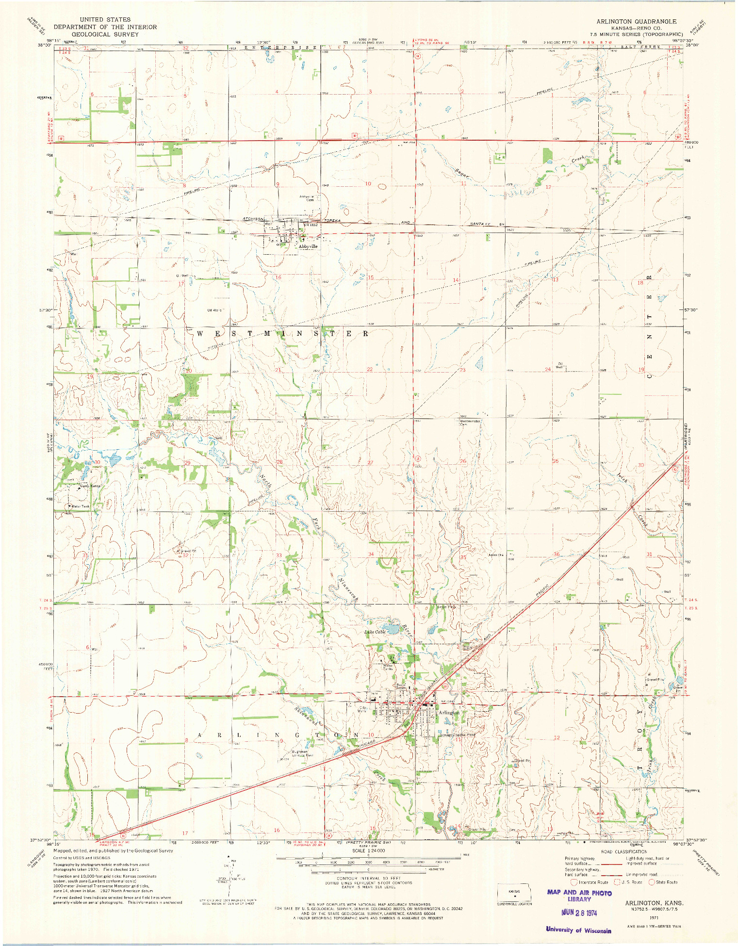 USGS 1:24000-SCALE QUADRANGLE FOR ARLINGTON, KS 1971